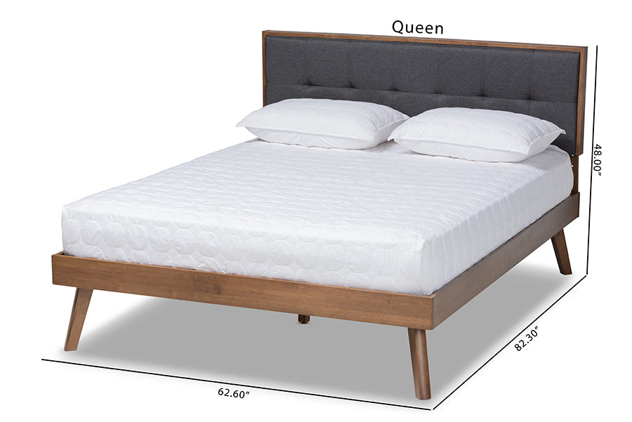 Alke Mid-Century Modern Fabric Upholstered Finished Wood Platform Bed