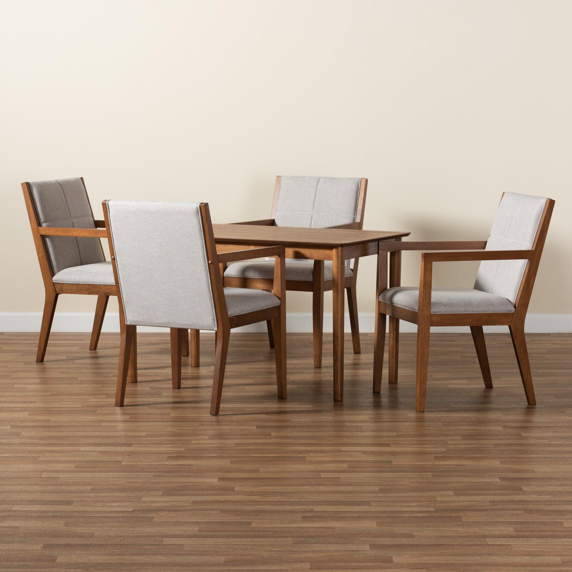 Theresa Mid-Century Modern ish Fabric Upholstered and Finished Wood 5-Piece Dining Set