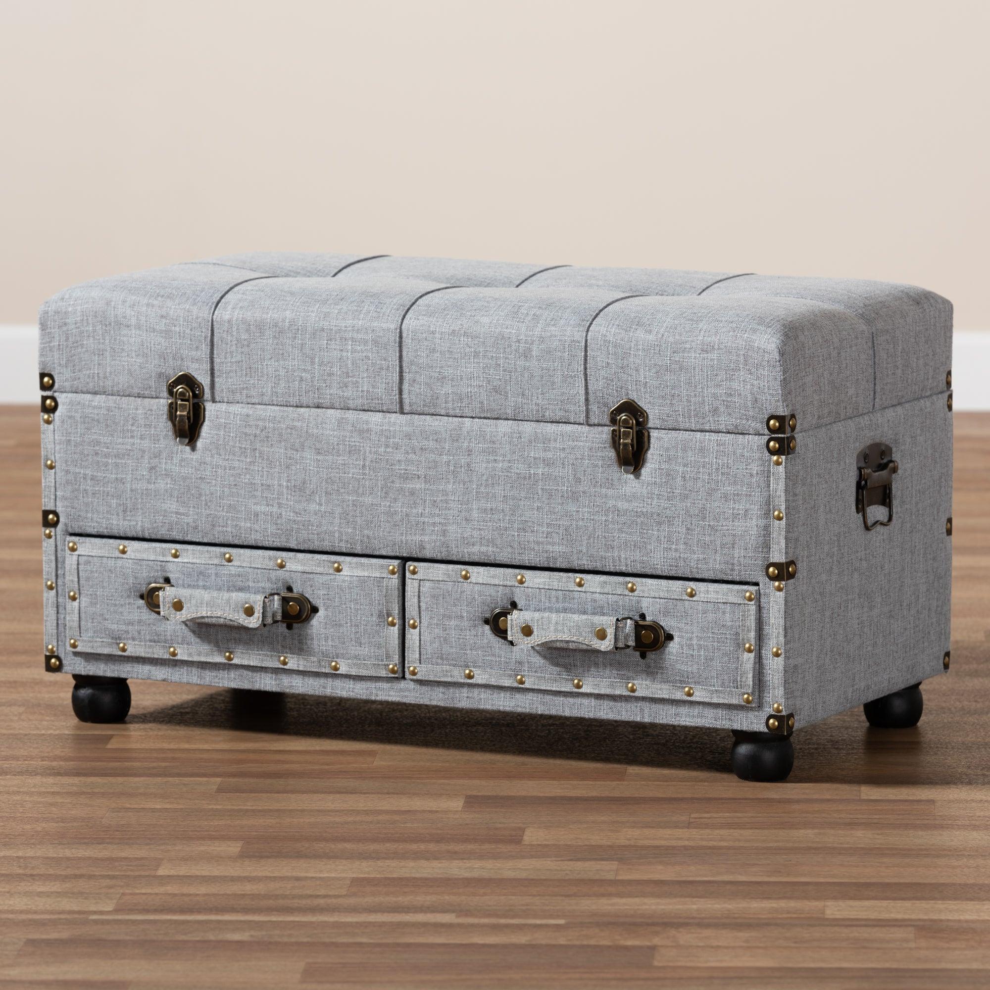 Flynn Modern Transitional Fabric Upholstered 2-Drawer Storage Trunk Ottoman