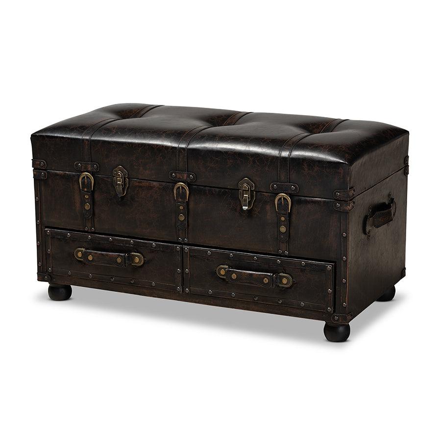 Callum Modern Transitional Distressed Faux Leather Upholstered 2-Drawer Storage Trunk