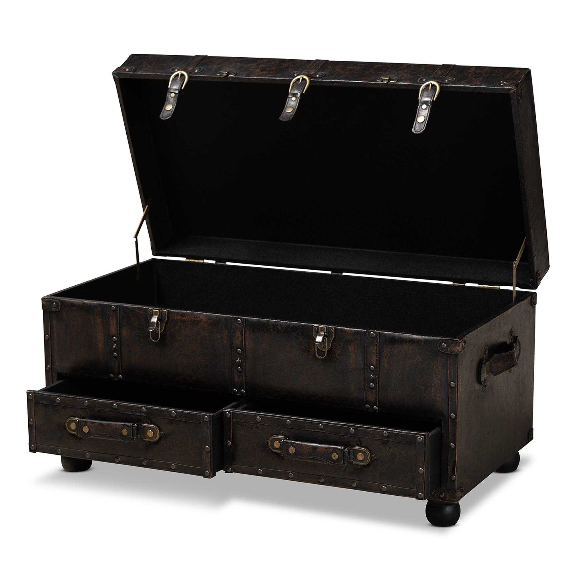 Callum Modern Transitional Distressed Faux Leather Upholstered 2-Drawer Storage Trunk