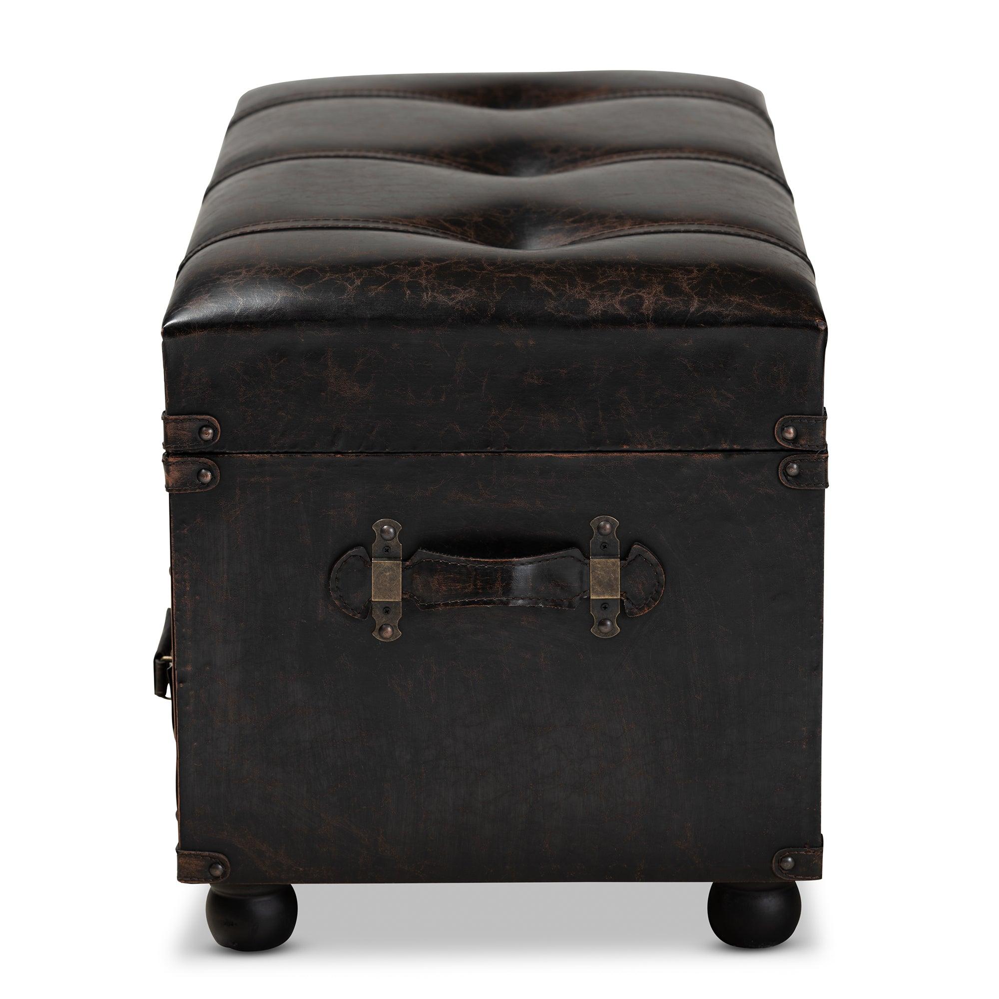 Callum Modern Transitional Distressed Faux Leather Upholstered 2-Drawer Storage Trunk