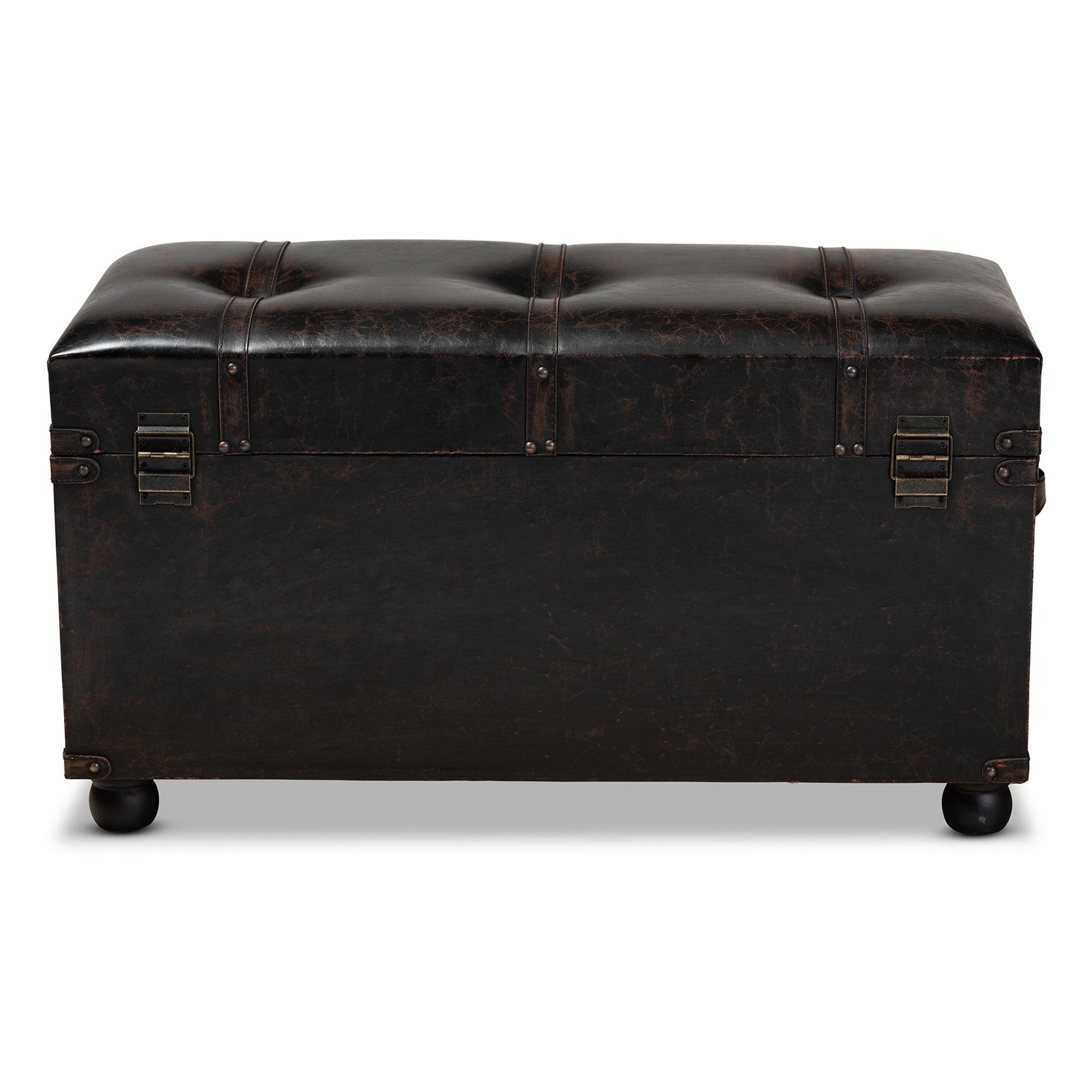 Callum Modern Transitional Distressed Faux Leather Upholstered 2-Drawer Storage Trunk