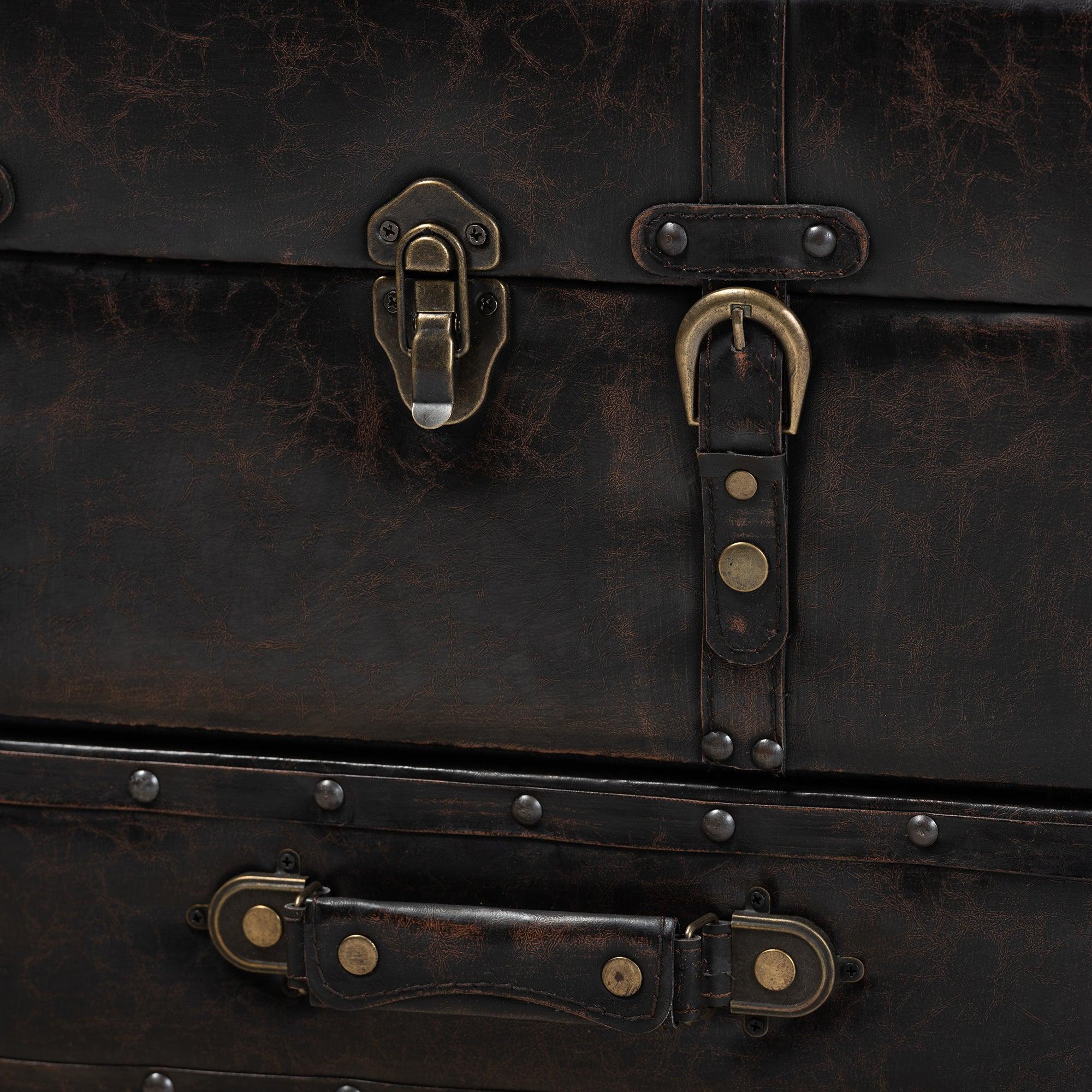 Callum Modern Transitional Distressed Faux Leather Upholstered 2-Drawer Storage Trunk