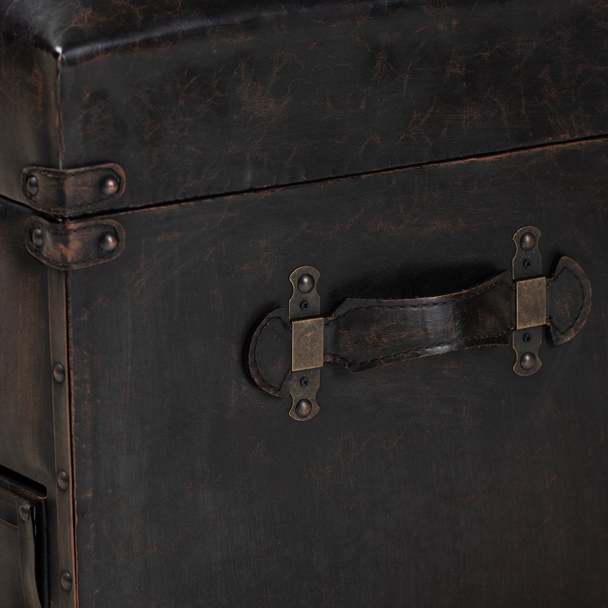 Callum Modern Transitional Distressed Faux Leather Upholstered 2-Drawer Storage Trunk