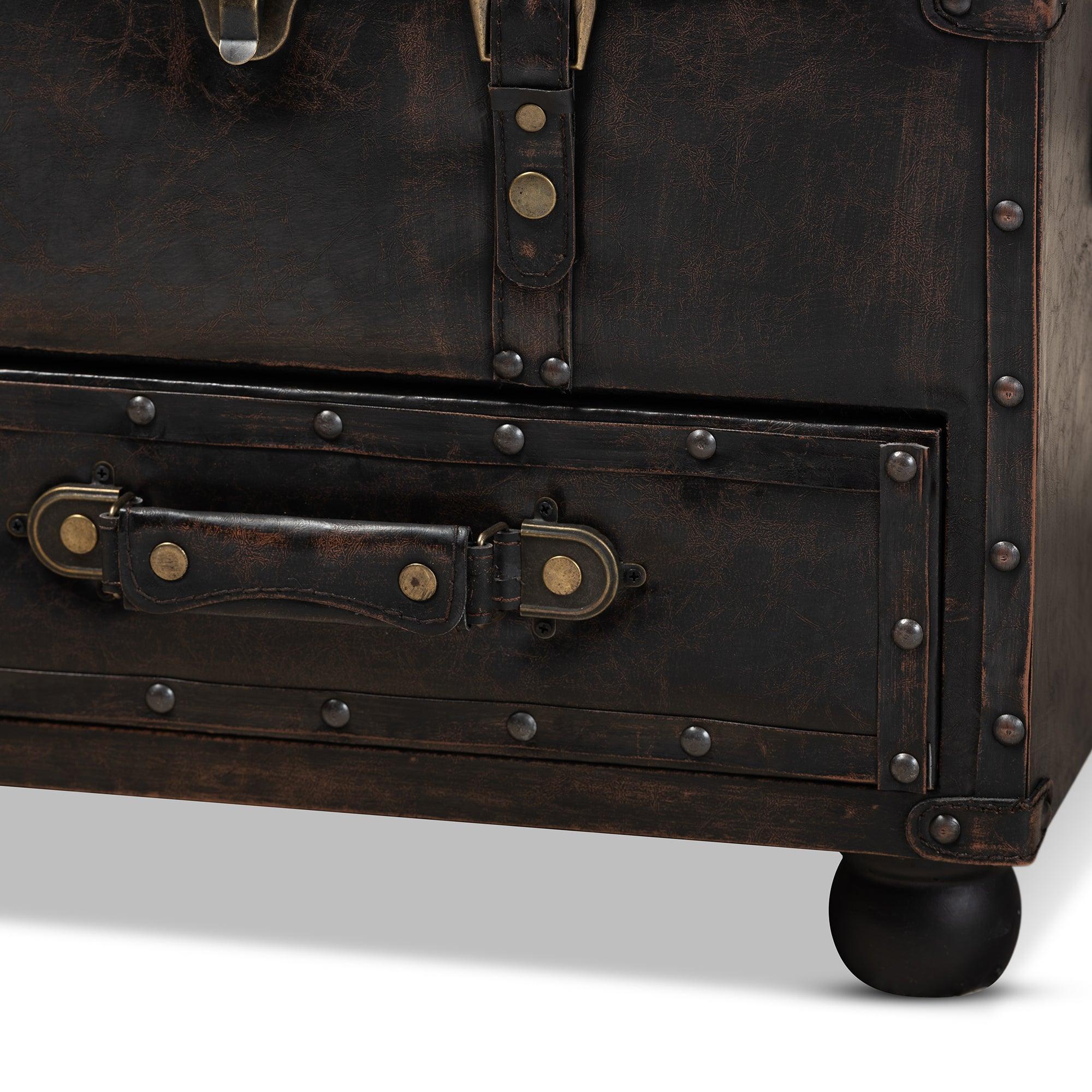 Callum Modern Transitional Distressed Faux Leather Upholstered 2-Drawer Storage Trunk