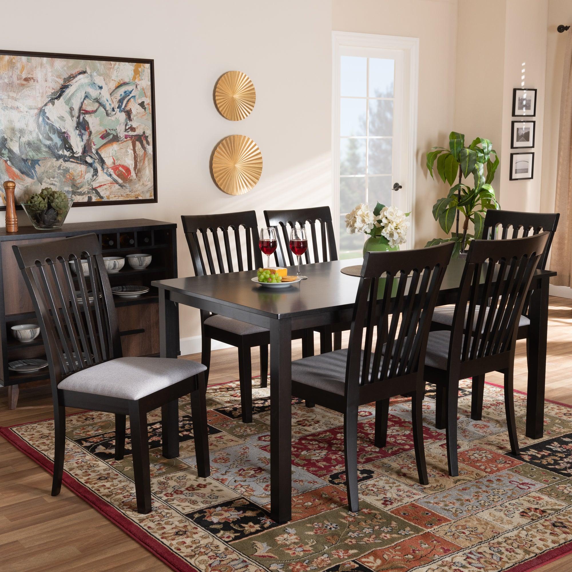 Minette Modern and Contemporary Fabric Upholstered and Espresso Finished Wood 7-Piece Dining Set
