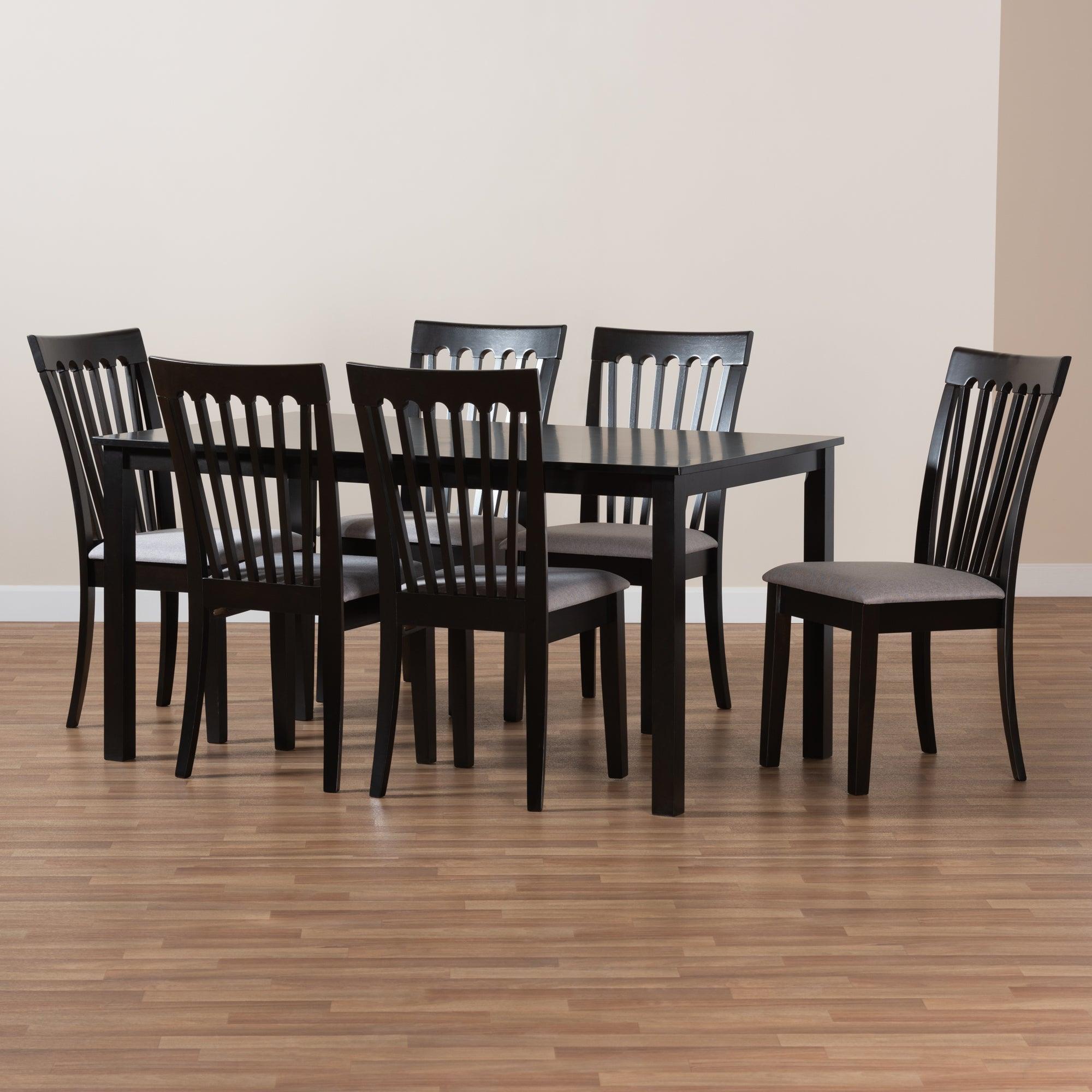 Minette Modern and Contemporary Fabric Upholstered and Espresso Finished Wood 7-Piece Dining Set