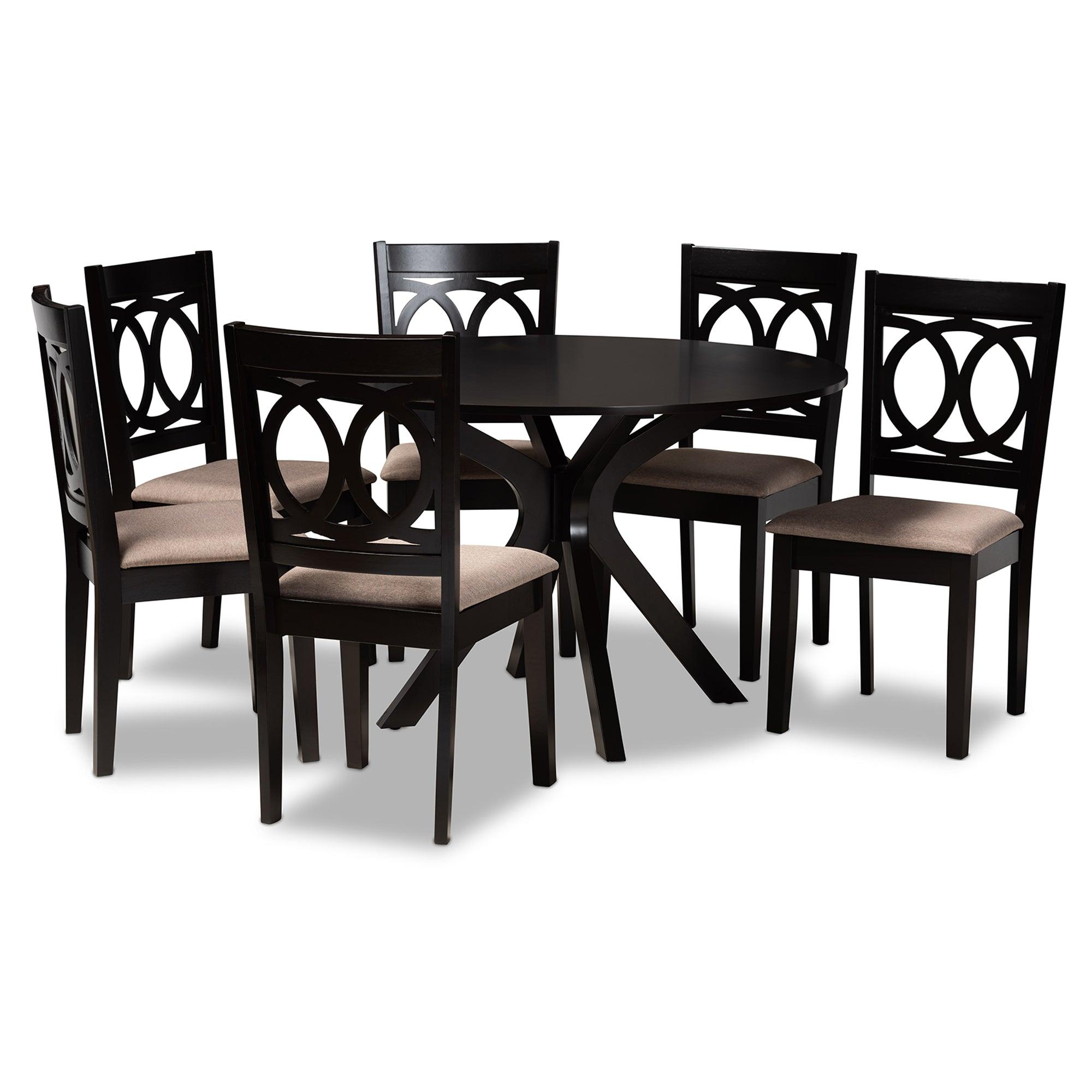Sanne Modern and Contemporary Sand Fabric Upholstered and Finished Wood 7-Piece Dining Set