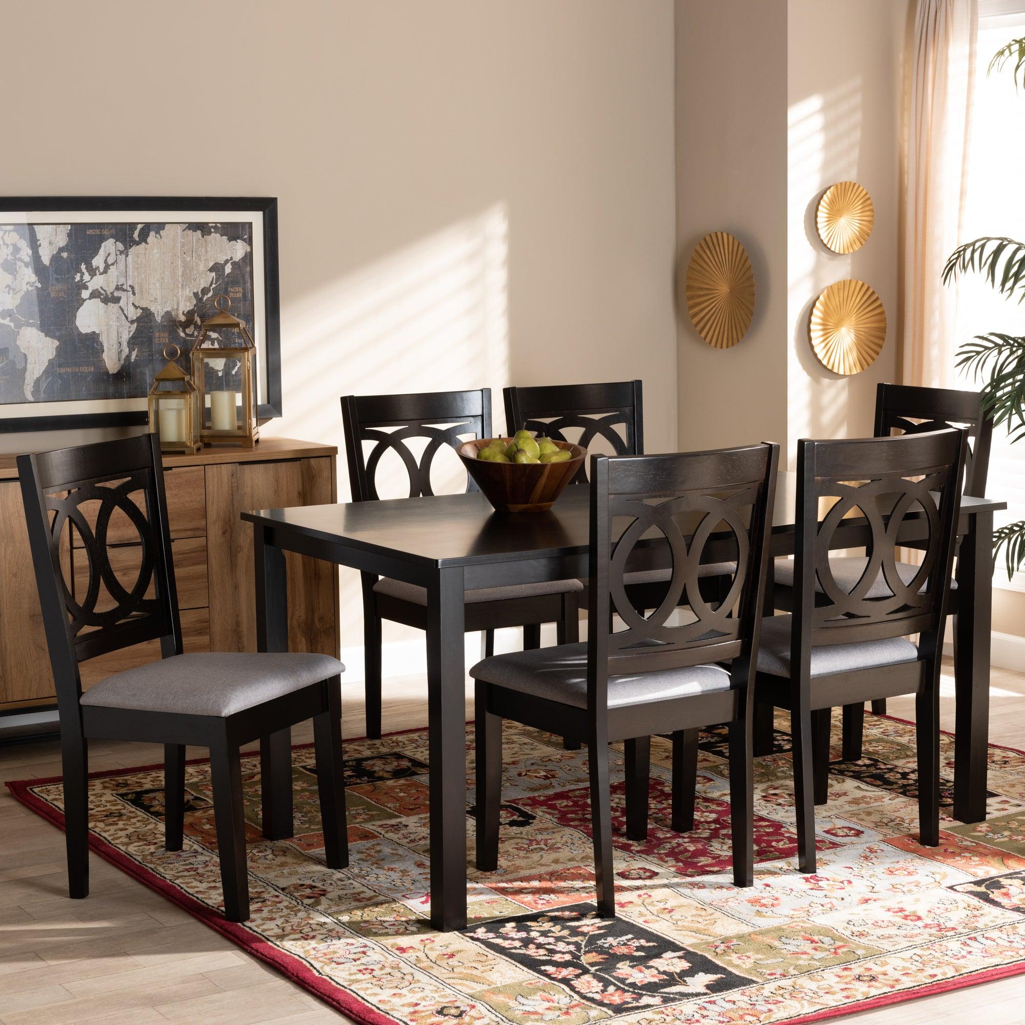 Lenoir Modern and Contemporary Fabric Upholstered Espresso Finished Wood 7-Piece Dining Set