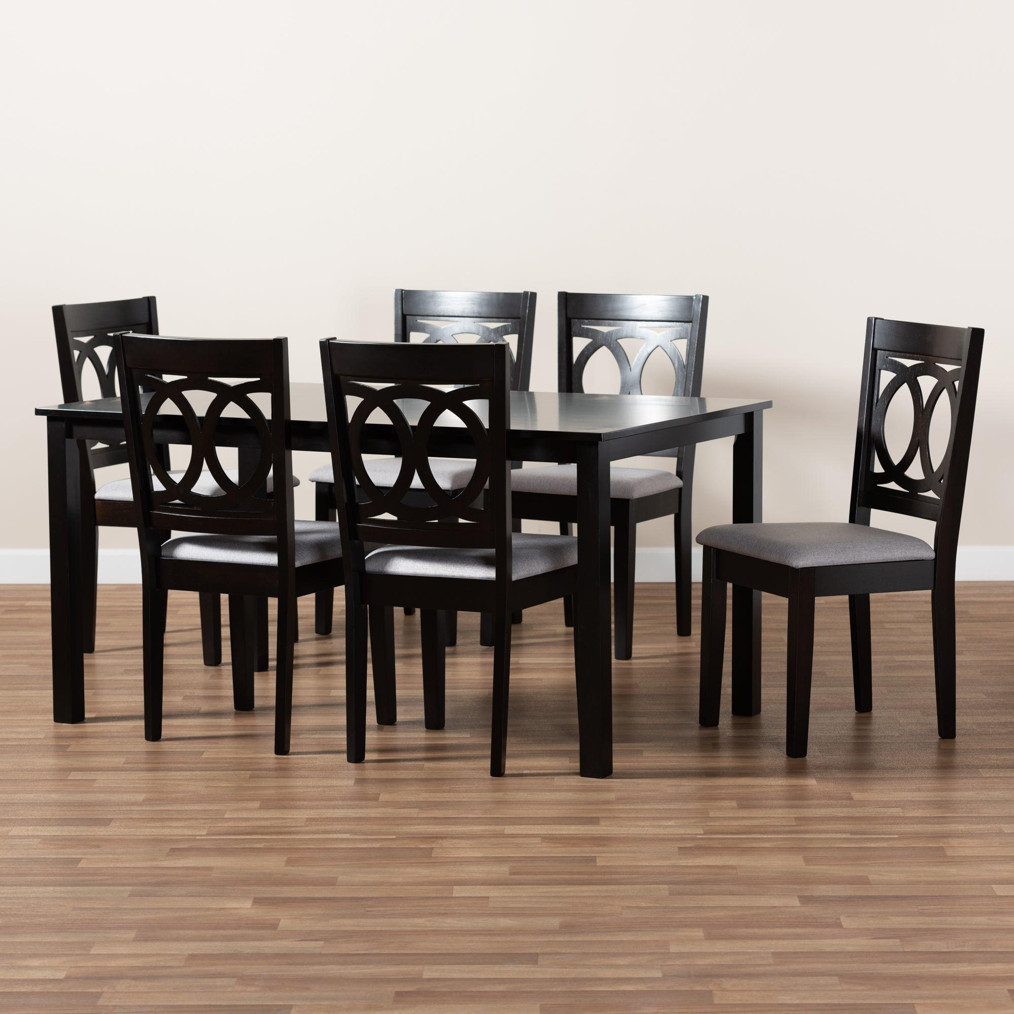 Lenoir Modern and Contemporary Fabric Upholstered Espresso Finished Wood 7-Piece Dining Set