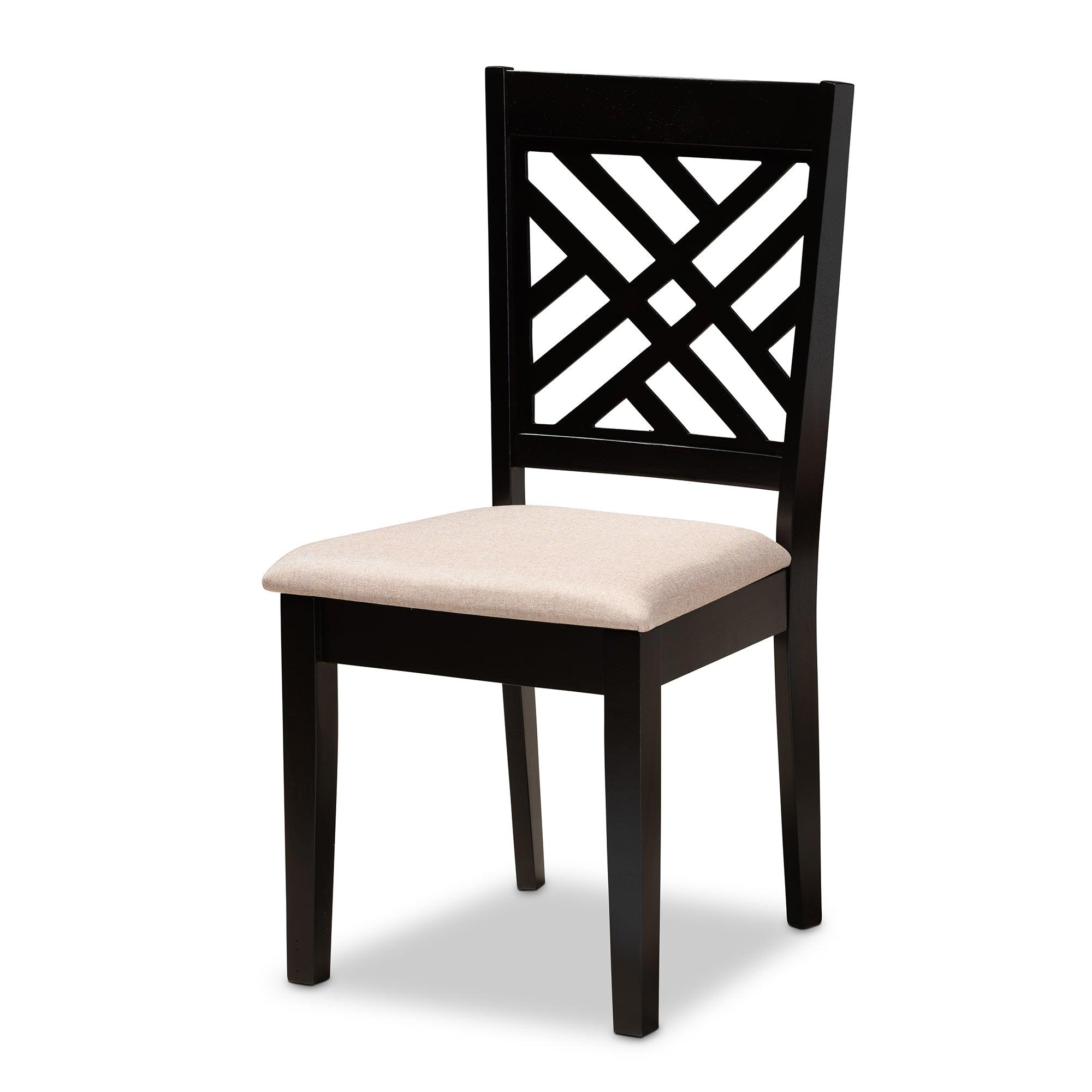 Caron Modern and Contemporary Sand Fabric Upholstered Espresso Finished Wood 7-Piece Dining Set