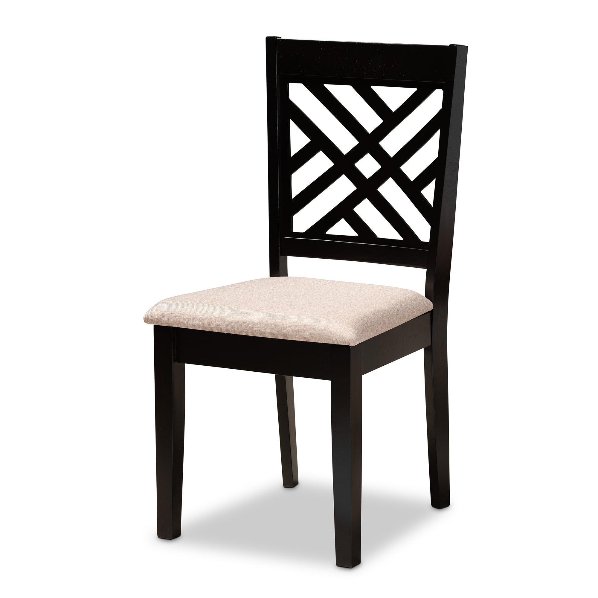 Norah Modern and Contemporary Sand Fabric Upholstered and Finished Wood 7-Piece Dining Set