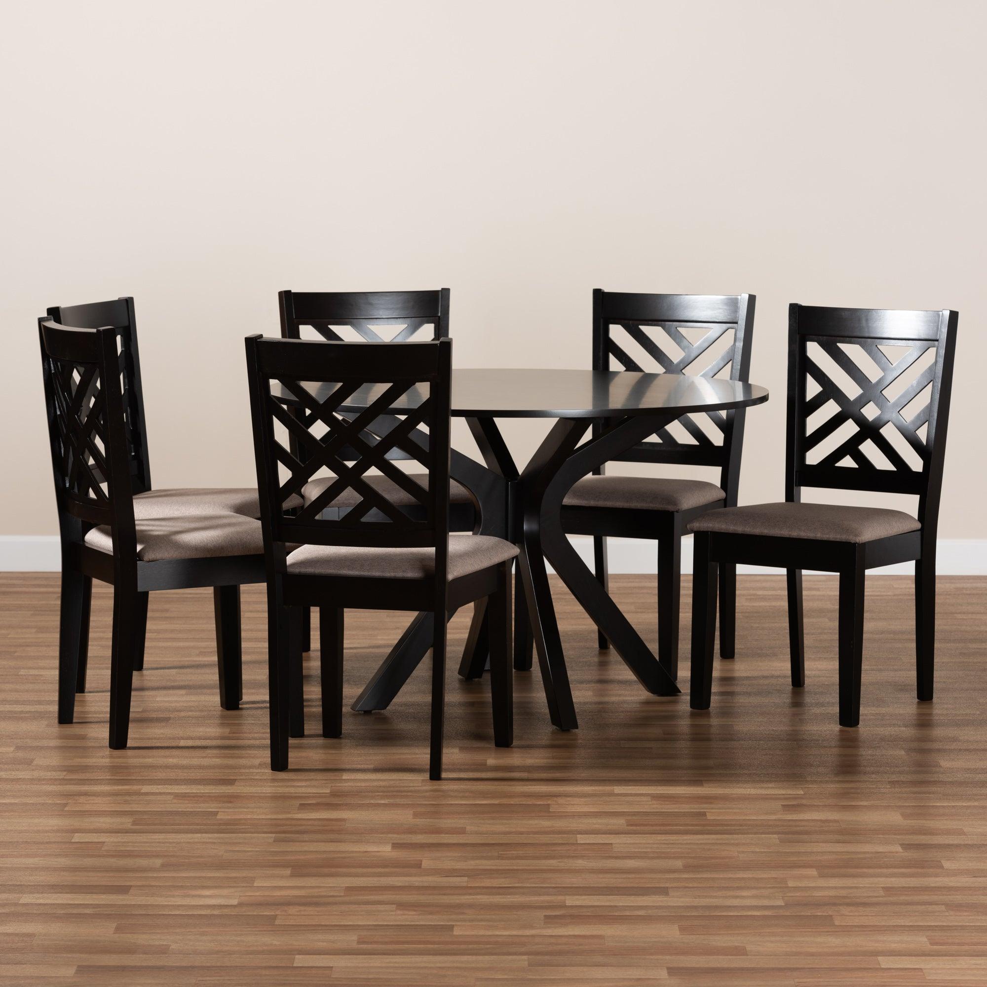 Norah Modern and Contemporary Sand Fabric Upholstered and Finished Wood 7-Piece Dining Set