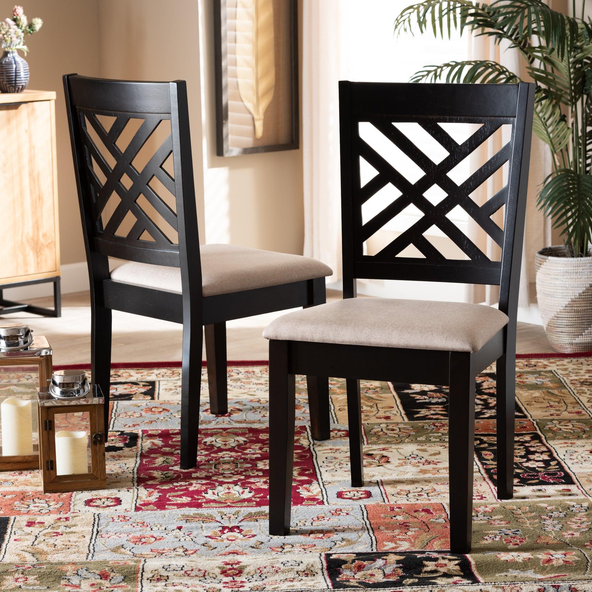 Caron Modern and Contemporary Sand Fabric Upholstered Espresso Finished Wood 2-Piece Dining Chair Set Set