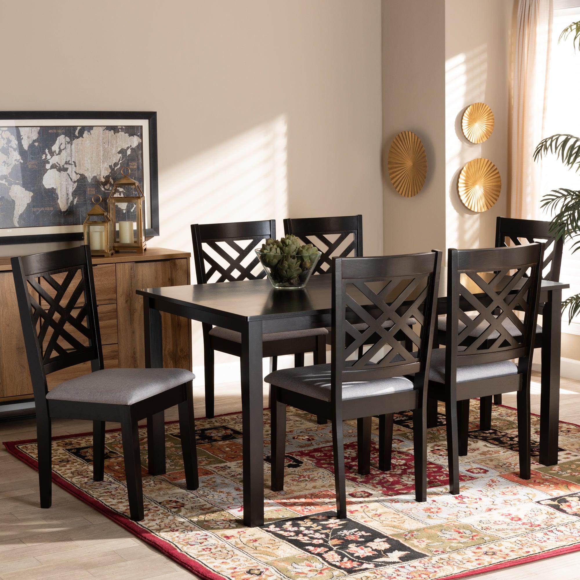 Caron Modern and Contemporary Fabric Upholstered Espresso Finished Wood 7-Piece Dining Set