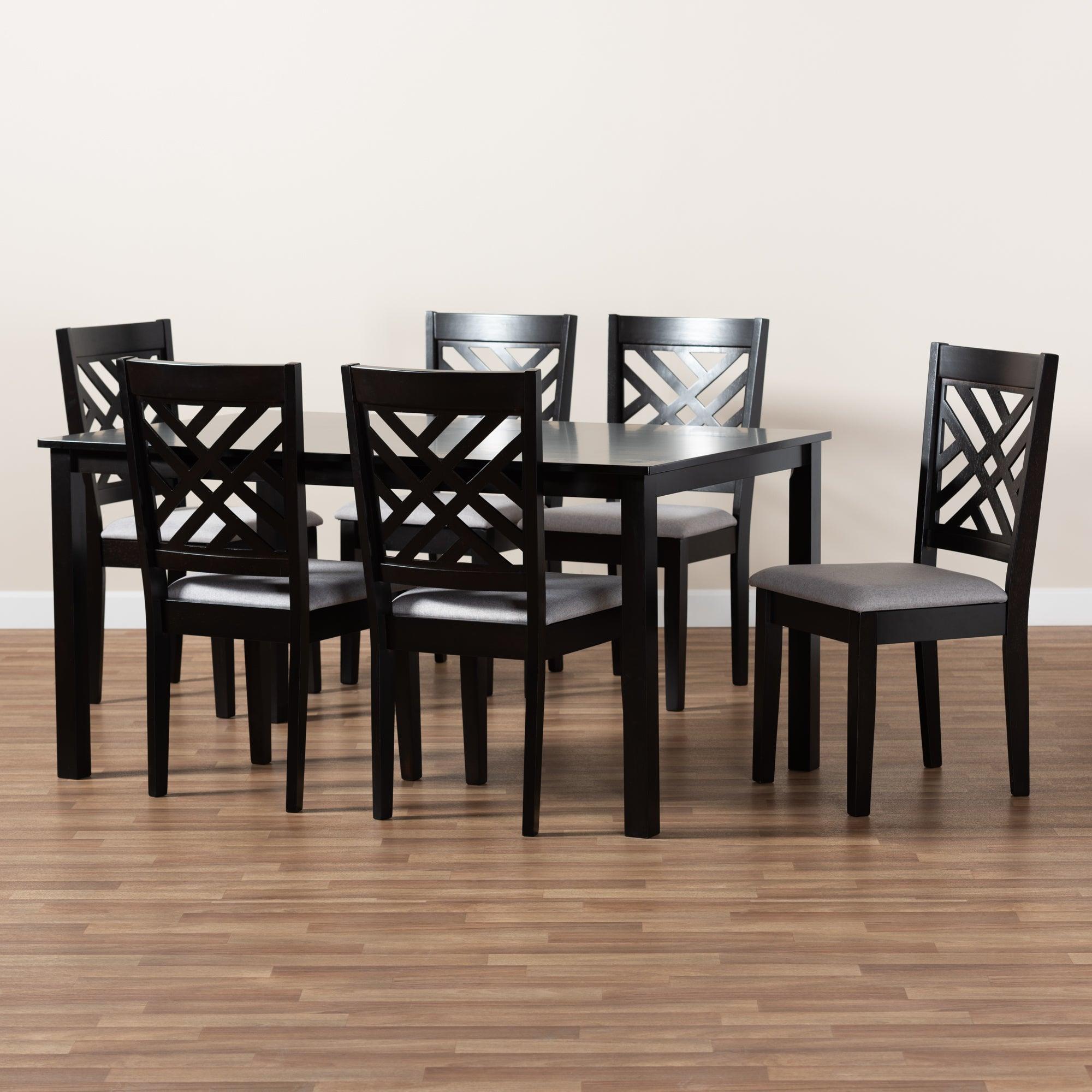 Caron Modern and Contemporary Fabric Upholstered Espresso Finished Wood 7-Piece Dining Set