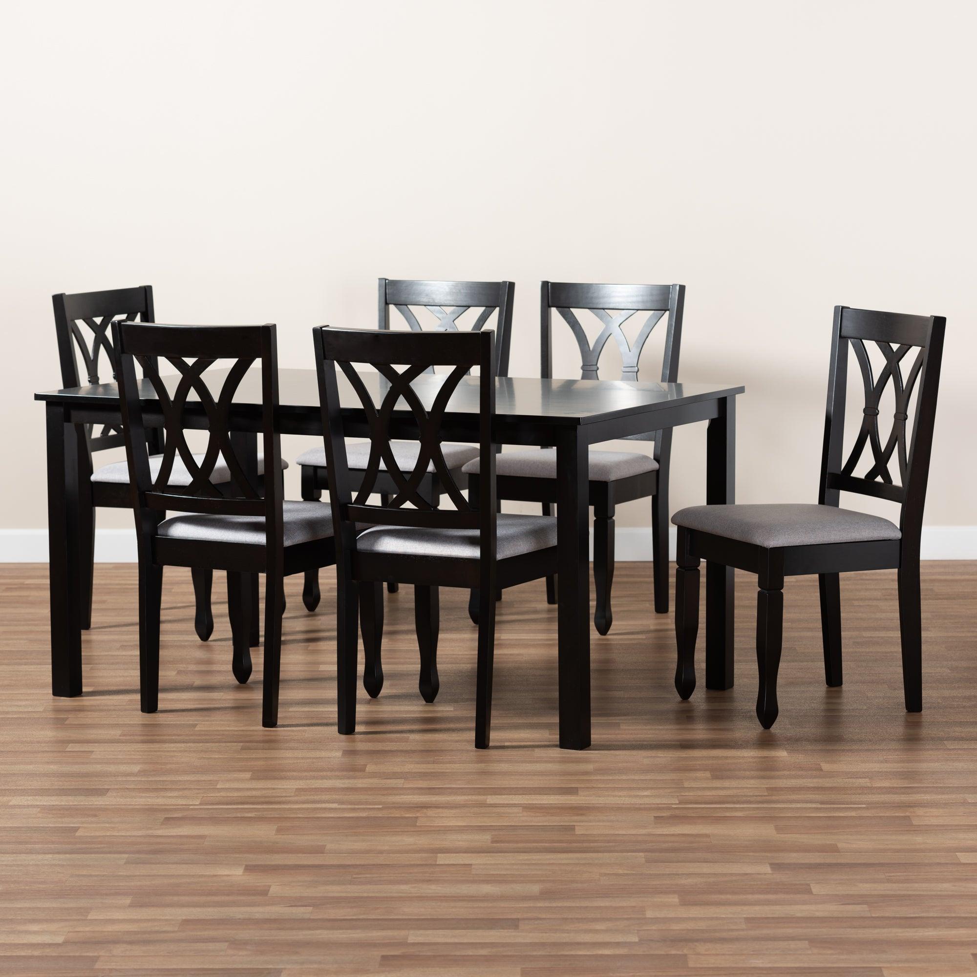 Reneau Modern and Contemporary Fabric Upholstered Espresso Finished Wood 7-Piece Dining Set