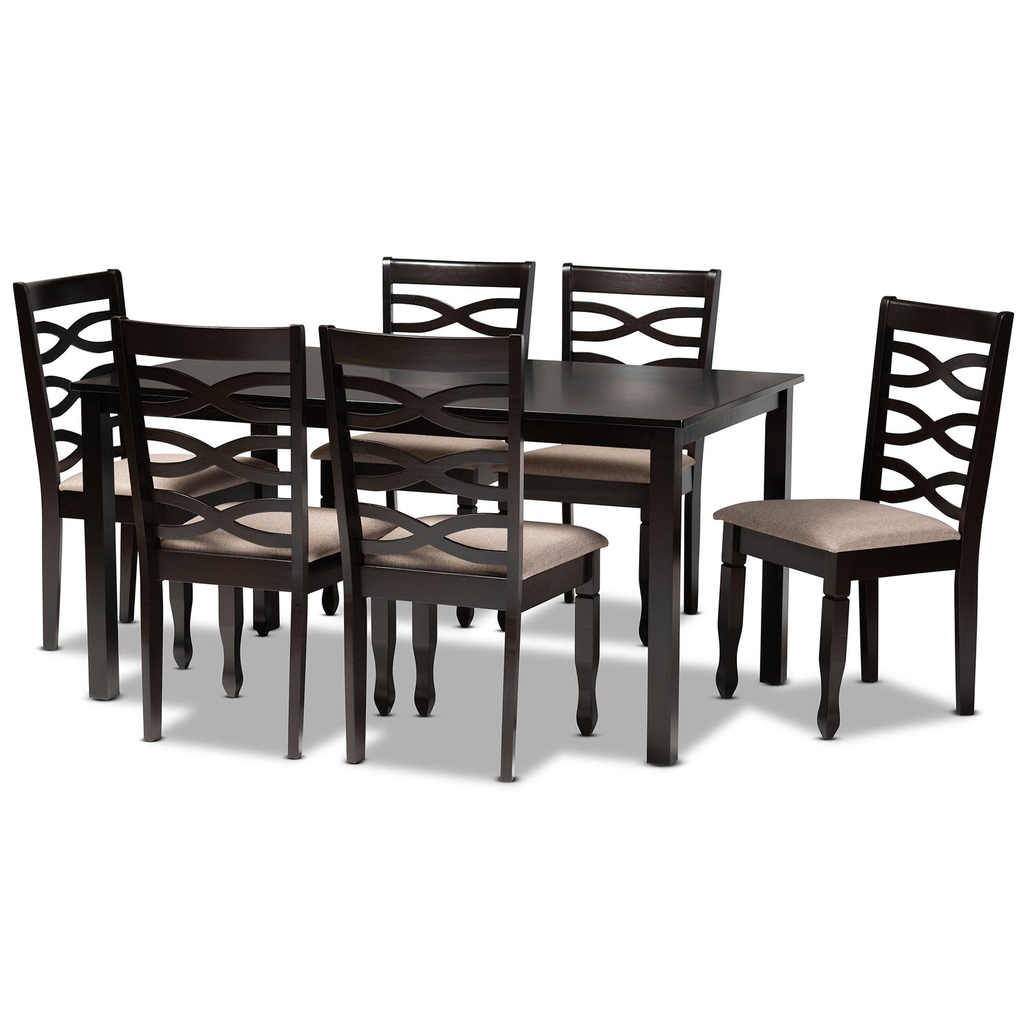 Lanier Modern and Contemporary Sand Fabric Upholstered Finished Wood 7-Piece Dining Set