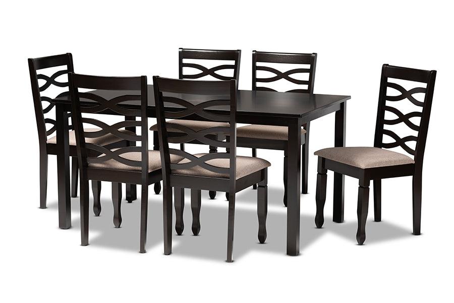 Lanier Modern and Contemporary Sand Fabric Upholstered Finished Wood 7-Piece Dining Set