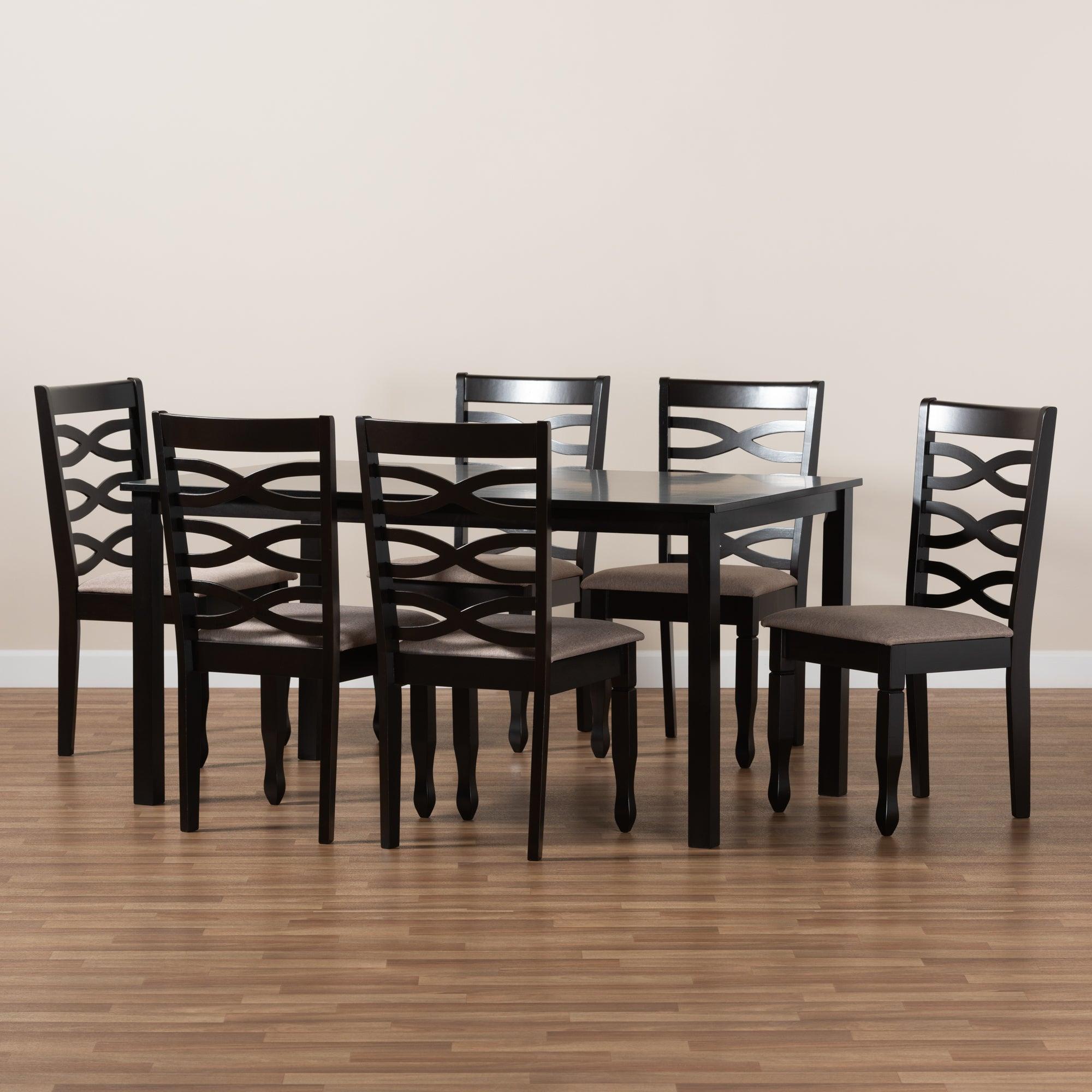 Lanier Modern and Contemporary Sand Fabric Upholstered Finished Wood 7-Piece Dining Set