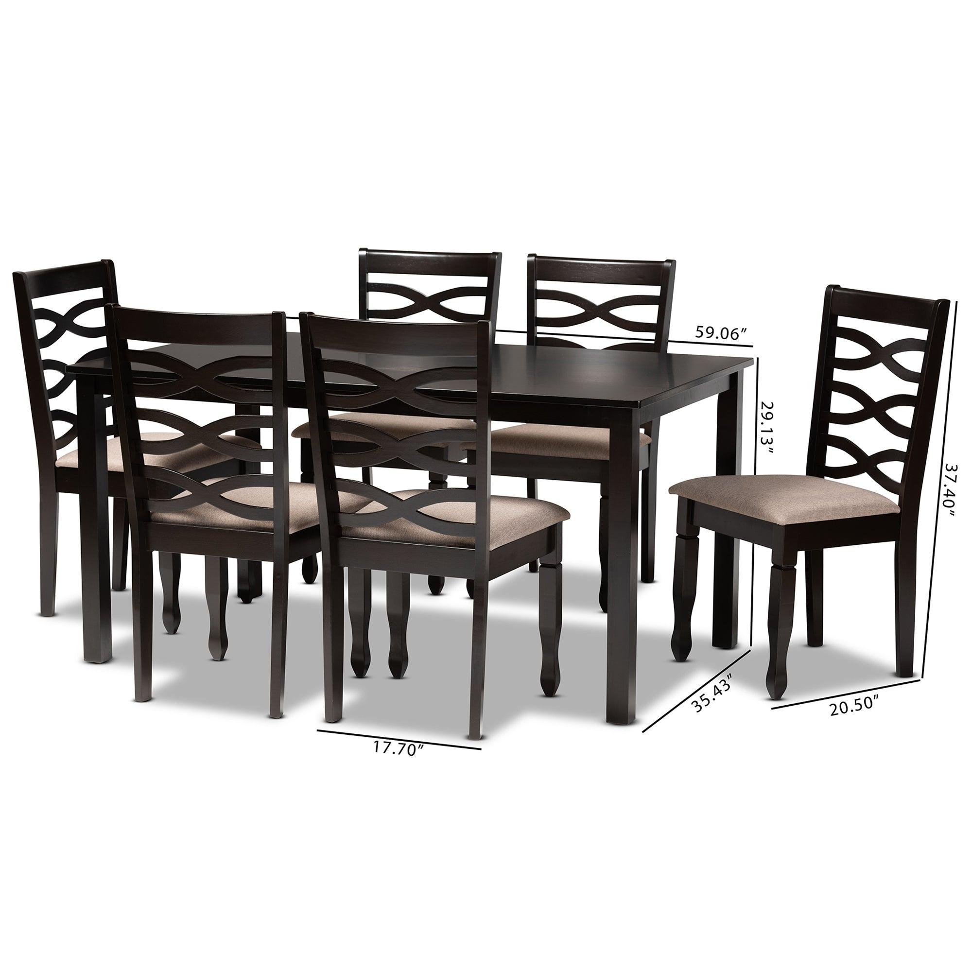 Lanier Modern and Contemporary Sand Fabric Upholstered Finished Wood 7-Piece Dining Set
