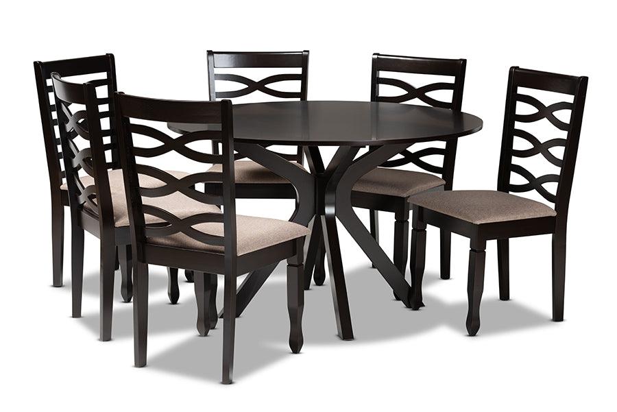 Mila Modern and Contemporary Sand Fabric Upholstered Finished Wood 7-Piece Dining Set