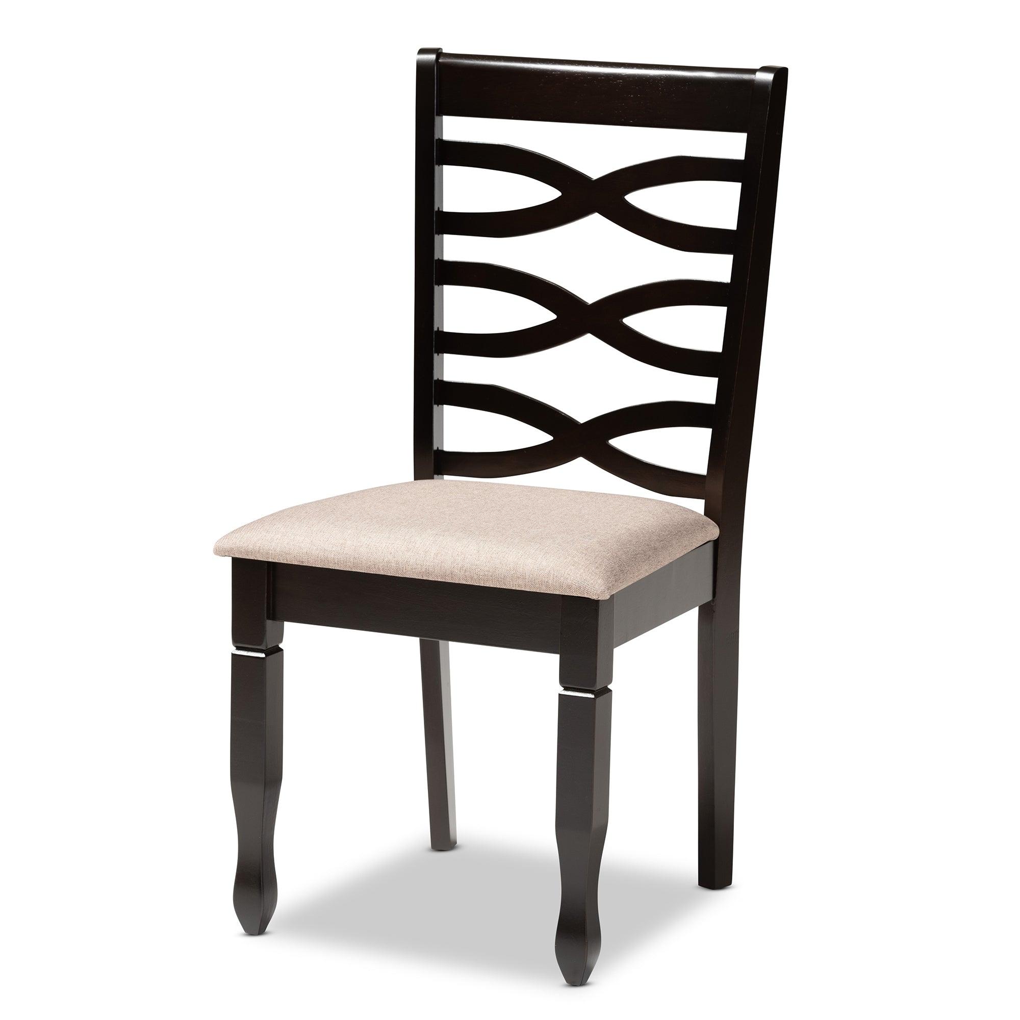 Mila Modern and Contemporary Sand Fabric Upholstered Finished Wood 7-Piece Dining Set