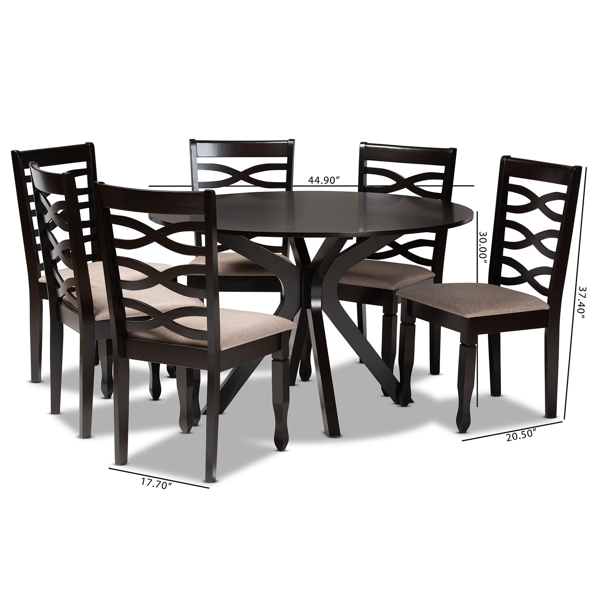 Mila Modern and Contemporary Sand Fabric Upholstered Finished Wood 7-Piece Dining Set