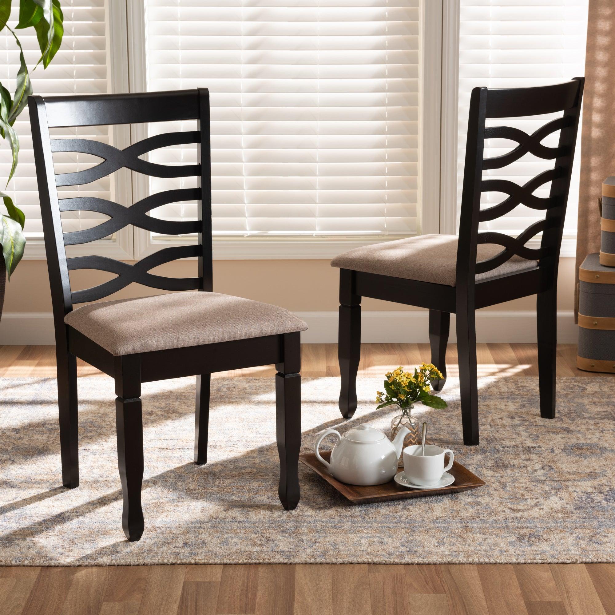 Lanier Modern and Contemporary Sand Fabric Upholstered Finished 2-Piece Wood Dining Chair Set