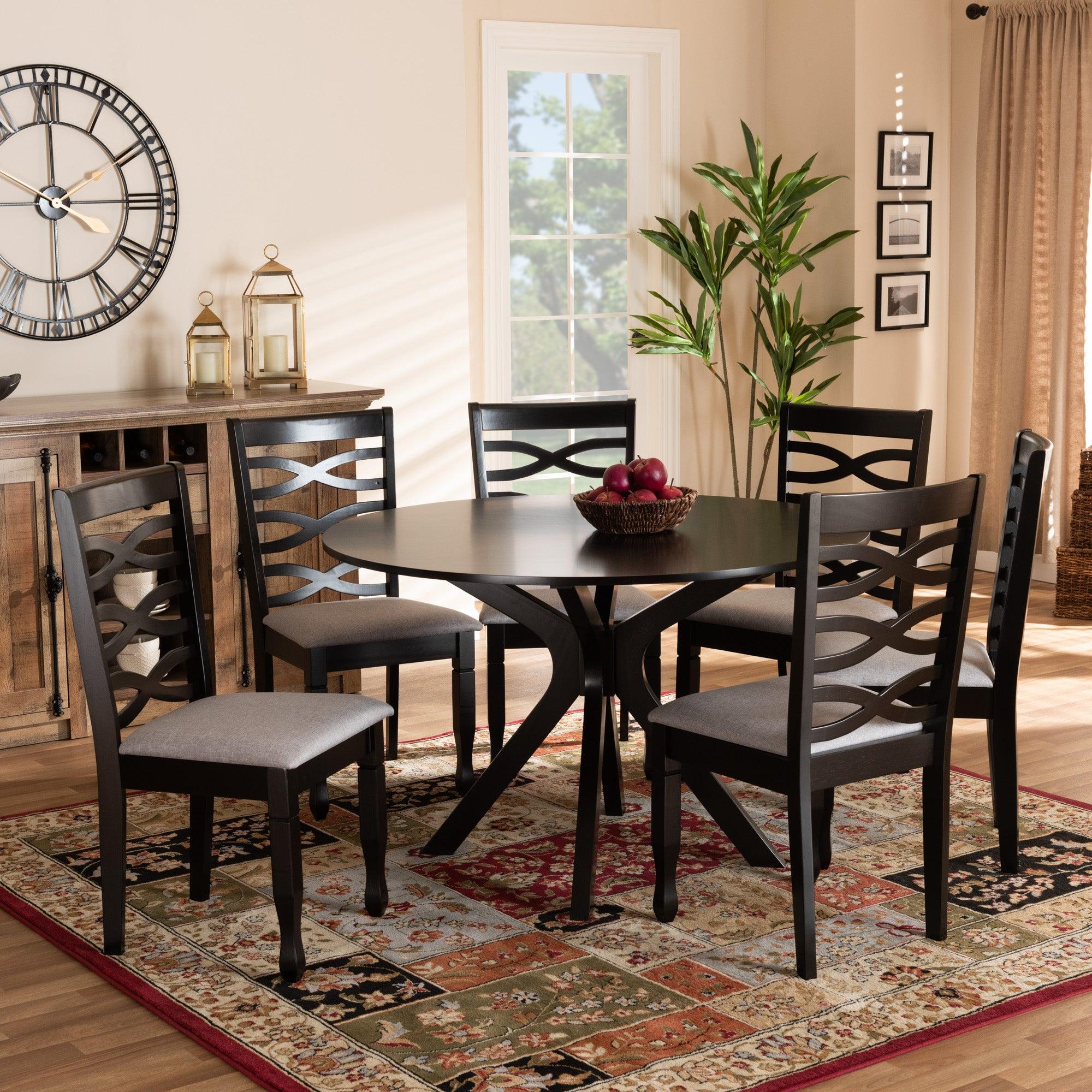Mila Modern and Contemporary Fabric Upholstered and Finished Wood 7-Piece Dining Set