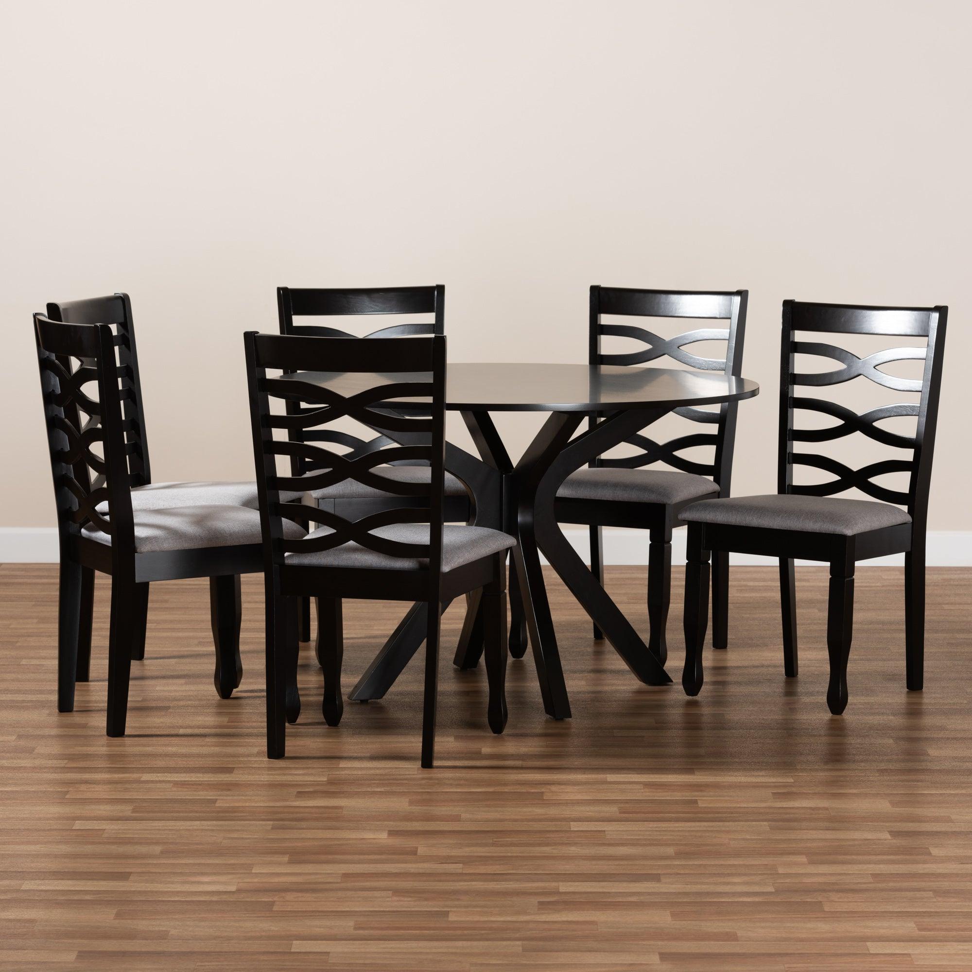 Mila Modern and Contemporary Fabric Upholstered and Finished Wood 7-Piece Dining Set