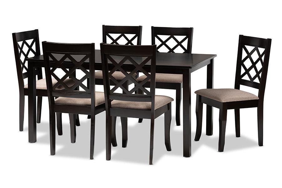 Verner Modern and Contemporary Sand Fabric Upholstered Finished 7-Piece Wood Dining Set