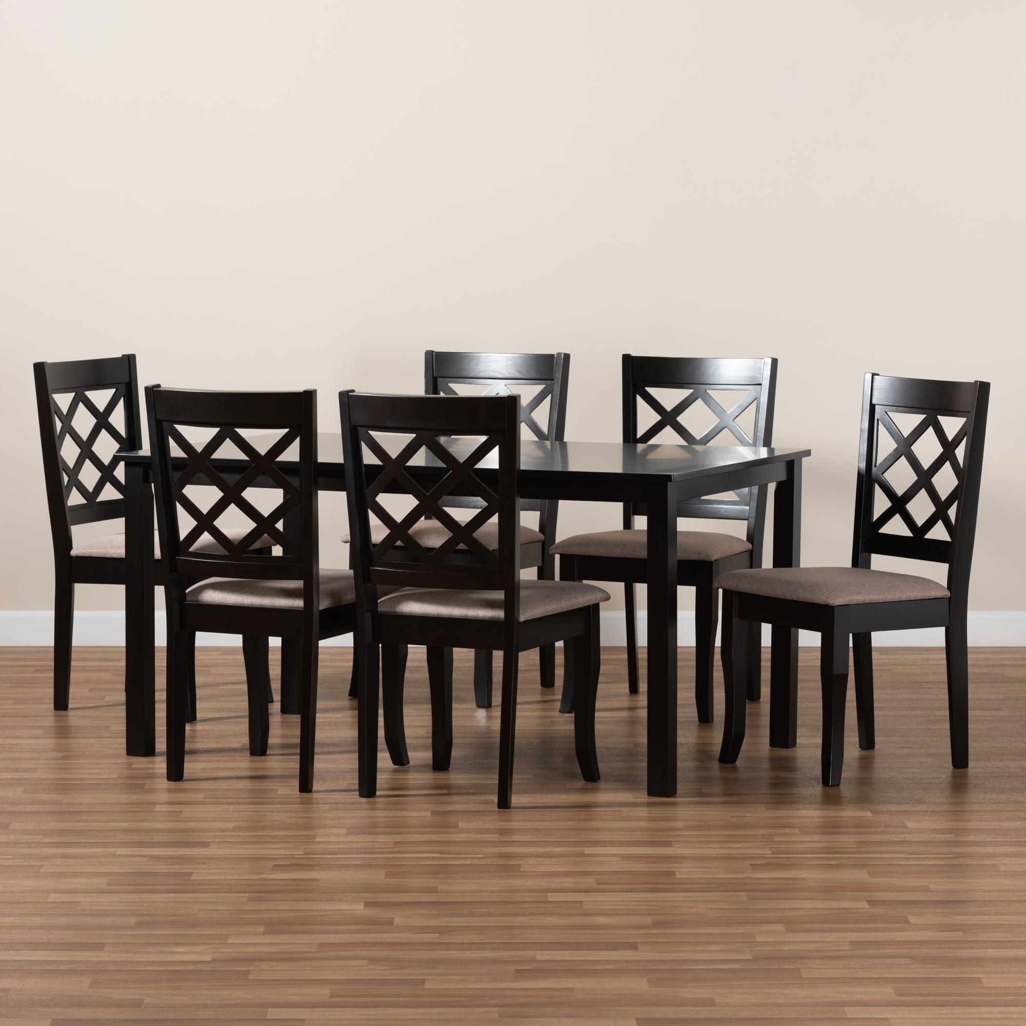 Verner Modern and Contemporary Sand Fabric Upholstered Finished 7-Piece Wood Dining Set