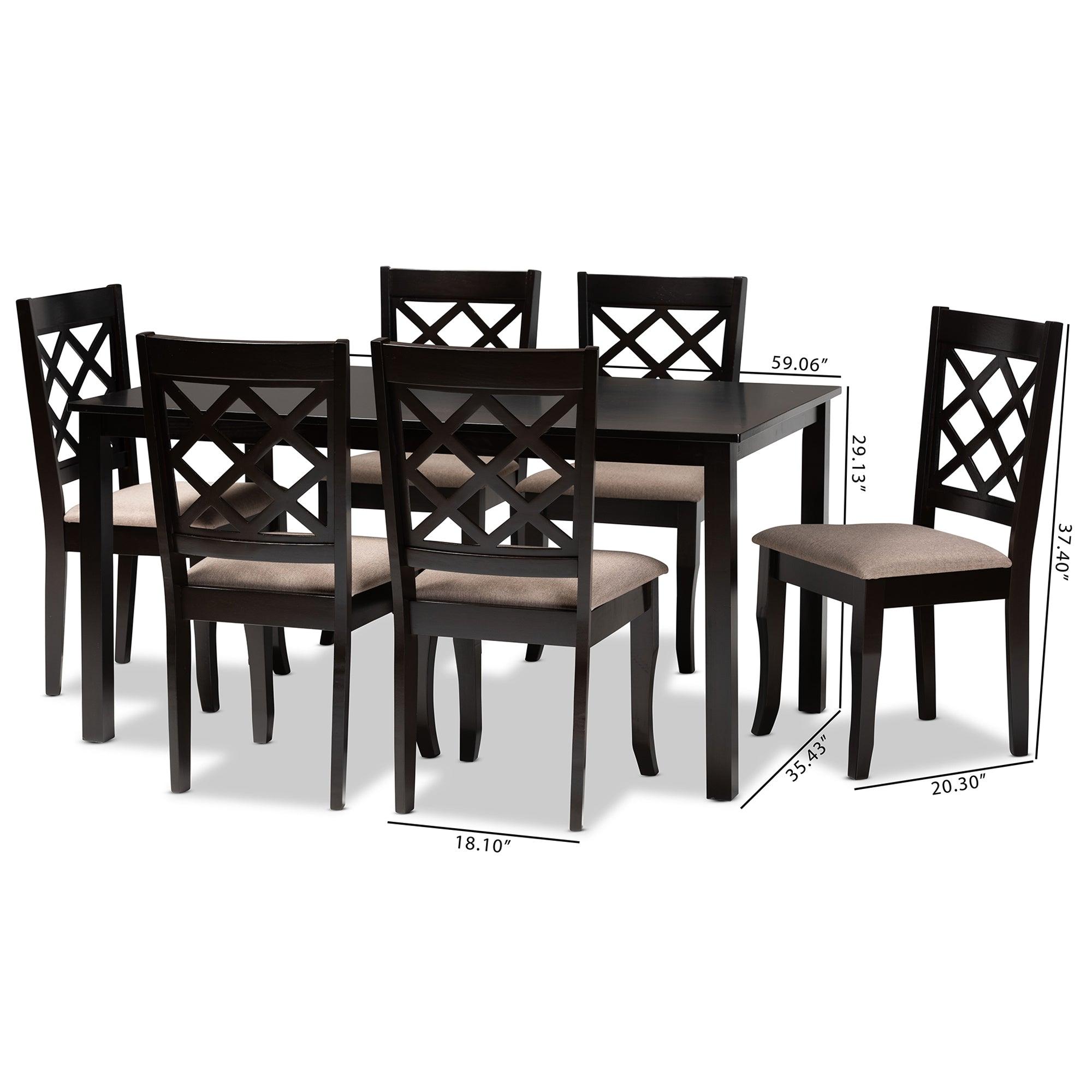 Verner Modern and Contemporary Sand Fabric Upholstered Finished 7-Piece Wood Dining Set