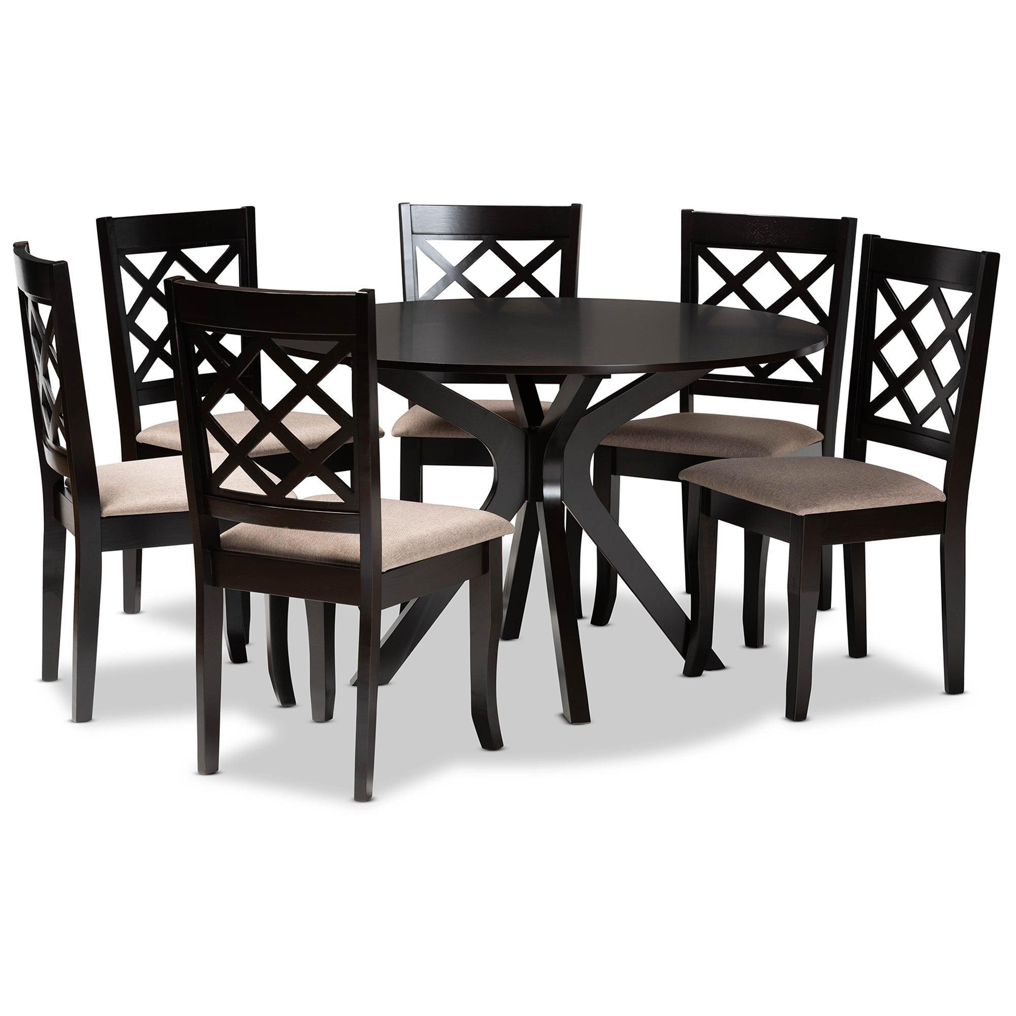 Jana Modern and Contemporary Sand Fabric Upholstered and Finished Wood 7-Piece Dining Set