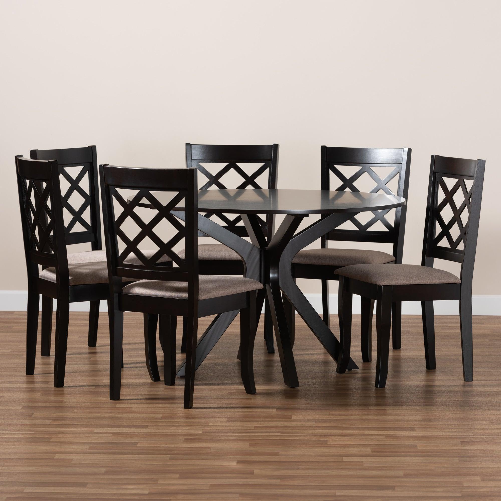 Jana Modern and Contemporary Sand Fabric Upholstered and Finished Wood 7-Piece Dining Set