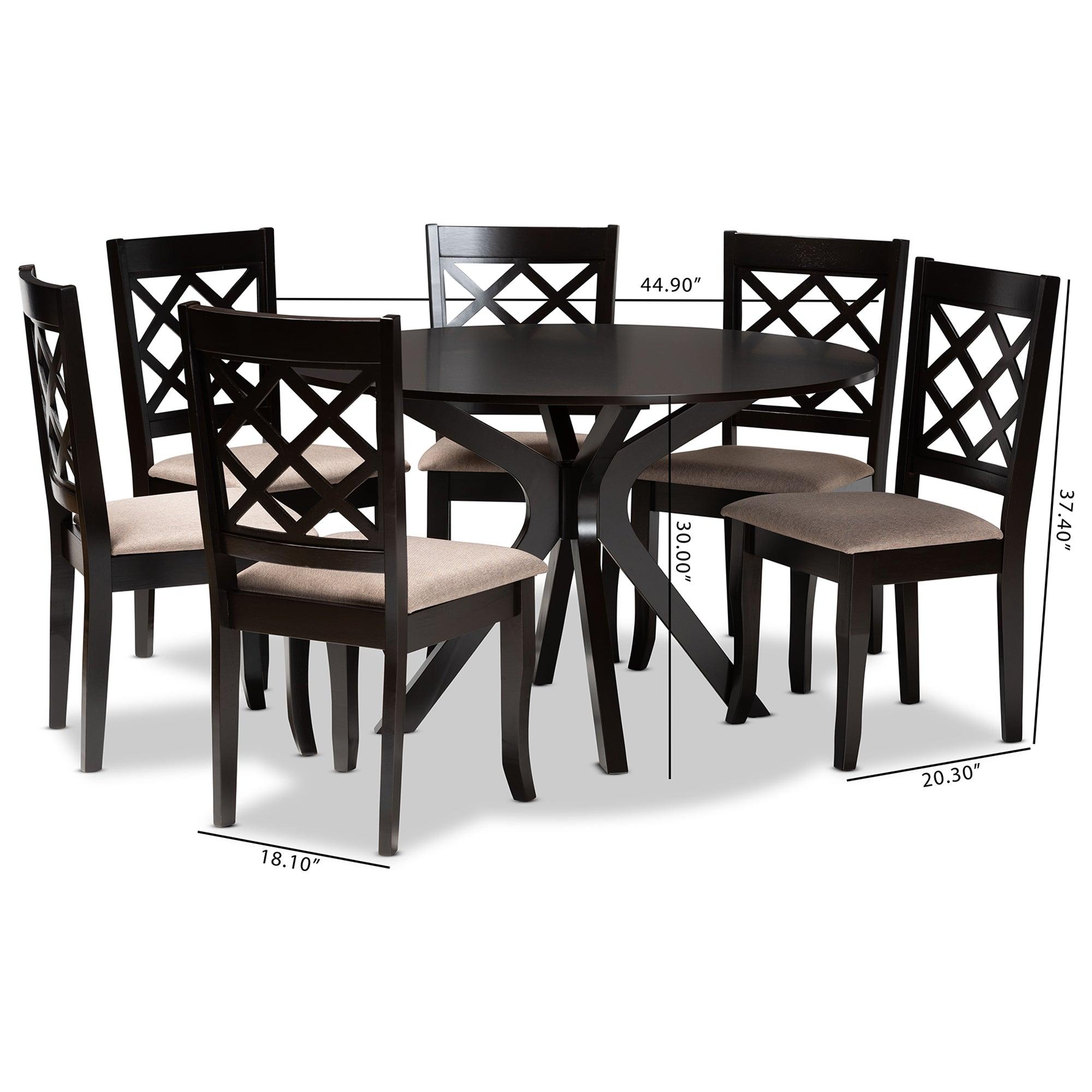 Jana Modern and Contemporary Sand Fabric Upholstered and Finished Wood 7-Piece Dining Set