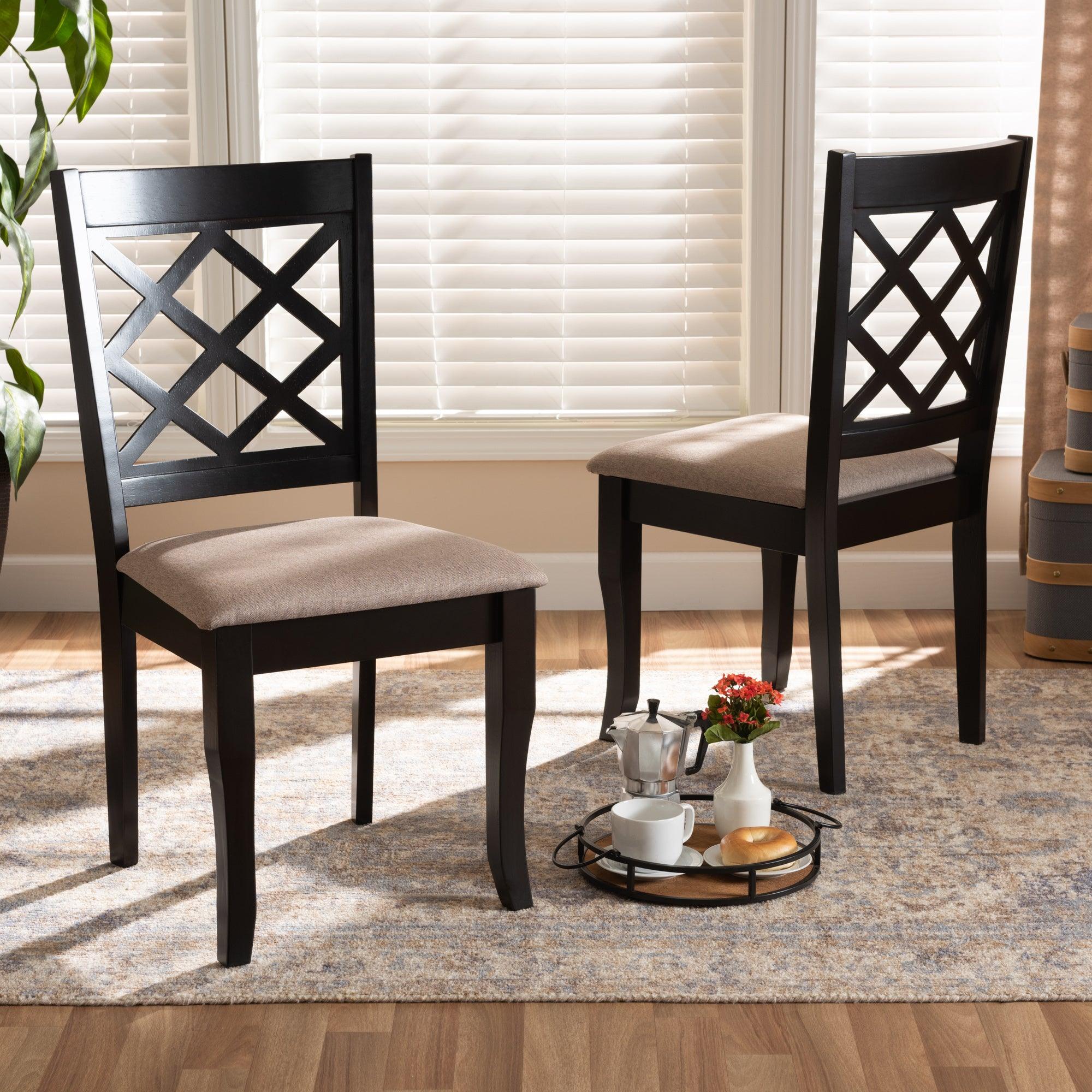 Verner Modern and Contemporary Sand Fabric Upholstered Finished 2-Piece Wood Dining Chair Set