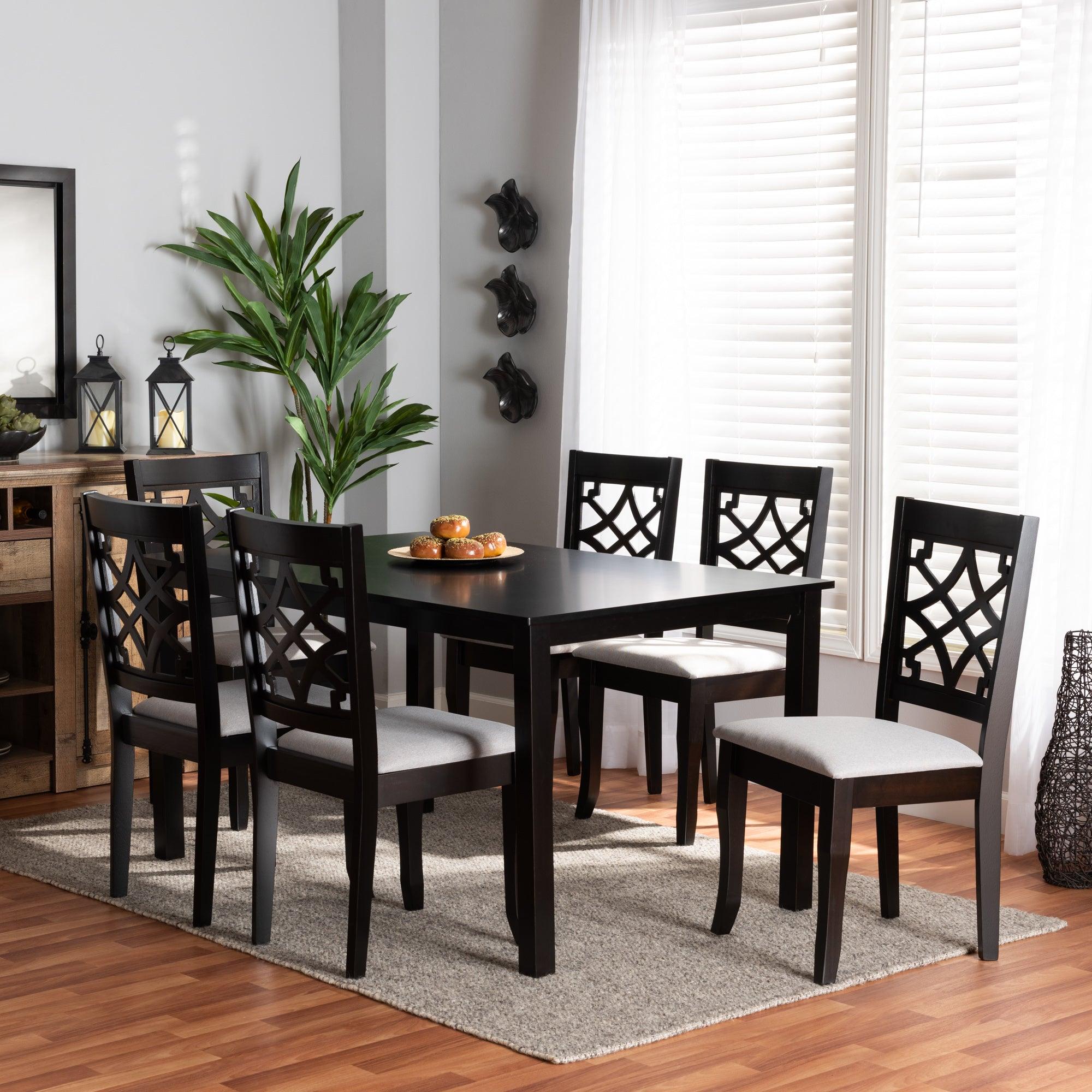 Mael Modern and Contemporary Fabric Upholstered and Finished Wood 7-Piece Dining Set
