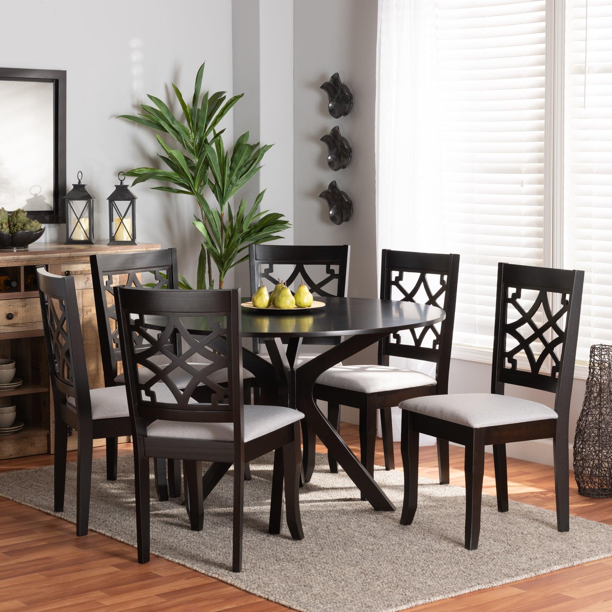 Elena Modern and Contemporary Fabric Upholstered and Finished Wood 7-Piece Dining Set