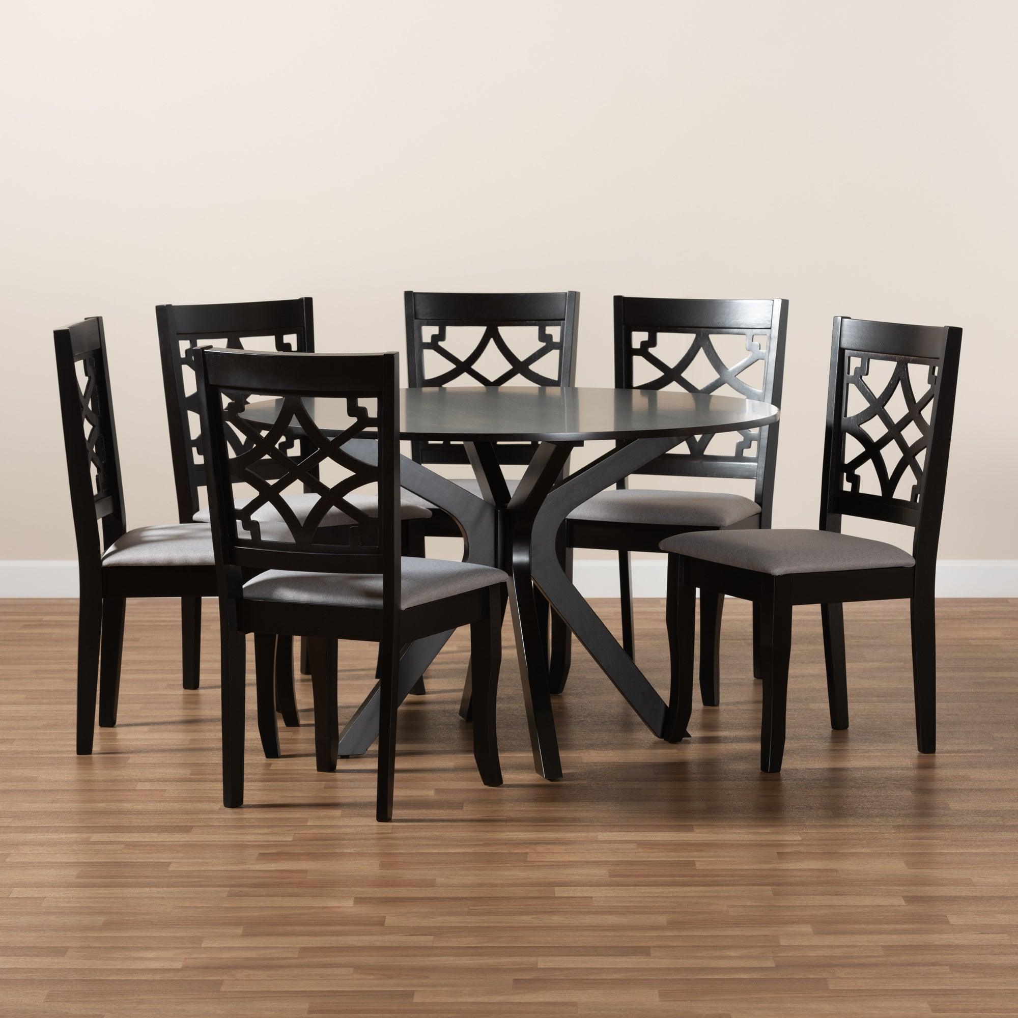 Elena Modern and Contemporary Fabric Upholstered and Finished Wood 7-Piece Dining Set