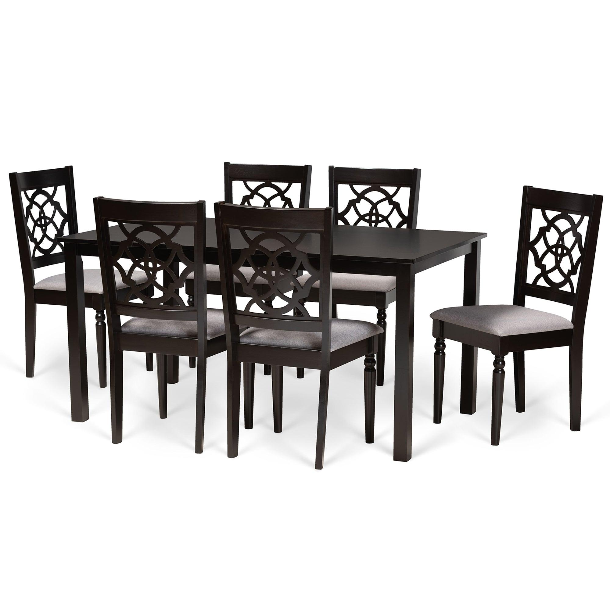 Renaud Modern and Contemporary Fabric Upholstered and Finished Wood 7-Piece Dining Set