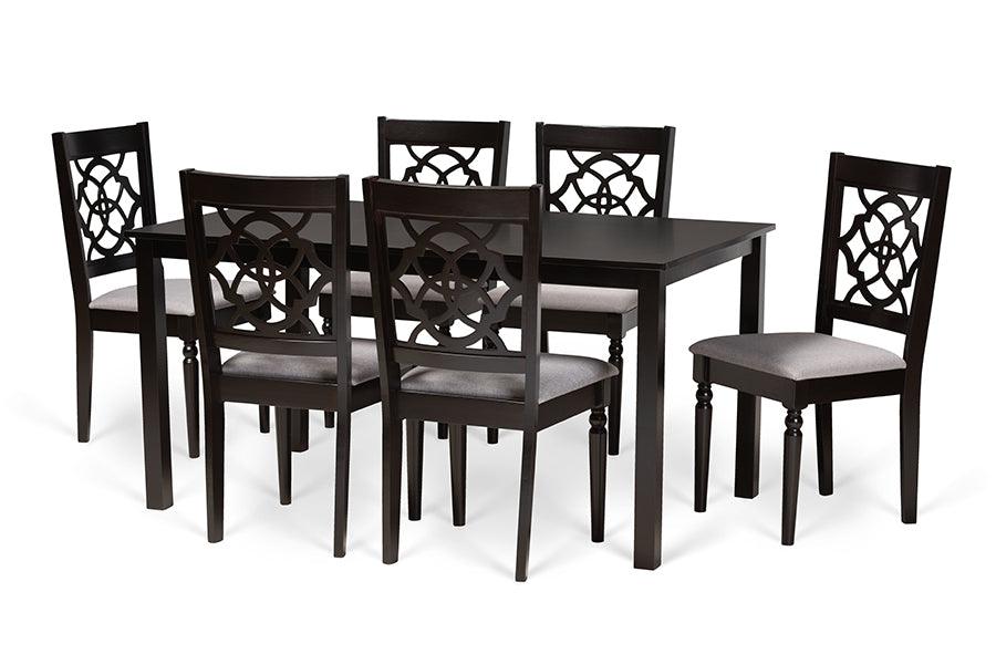 Renaud Modern and Contemporary Fabric Upholstered and Finished Wood 7-Piece Dining Set