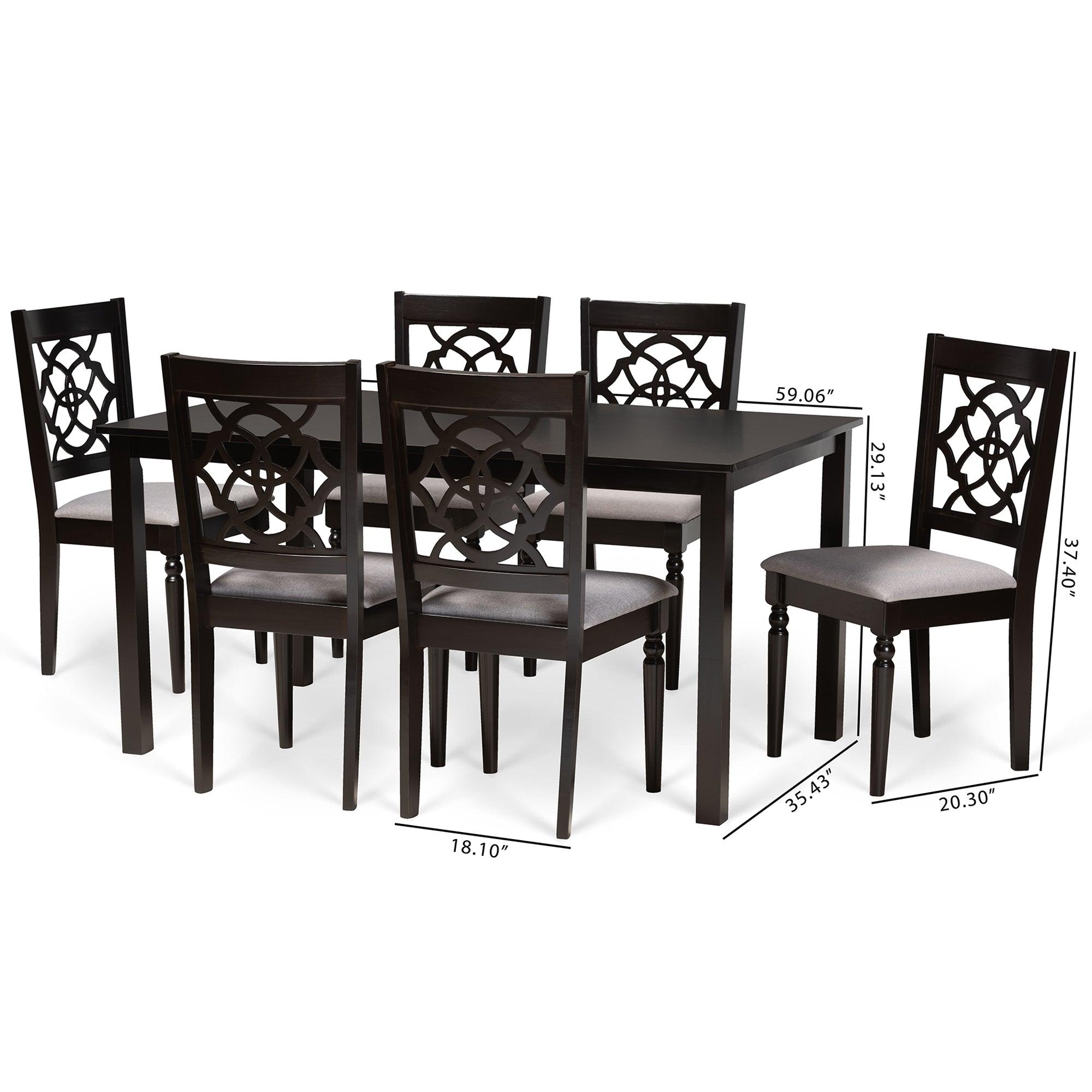 Renaud Modern and Contemporary Fabric Upholstered and Finished Wood 7-Piece Dining Set