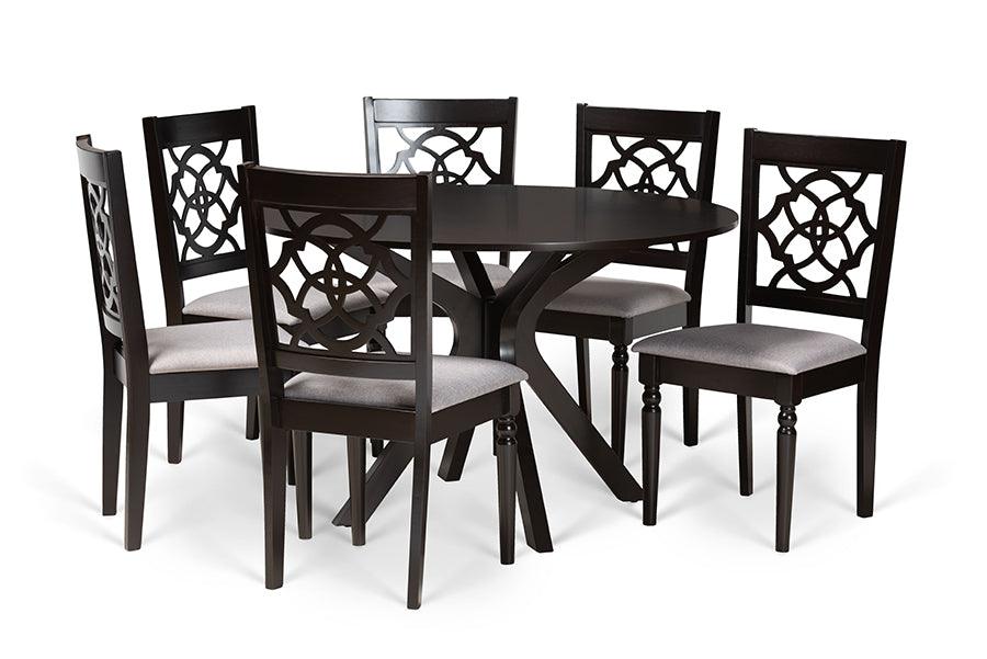 Sadie Modern and Contemporary Fabric Upholstered and Finished Wood 7-Piece Dining Set