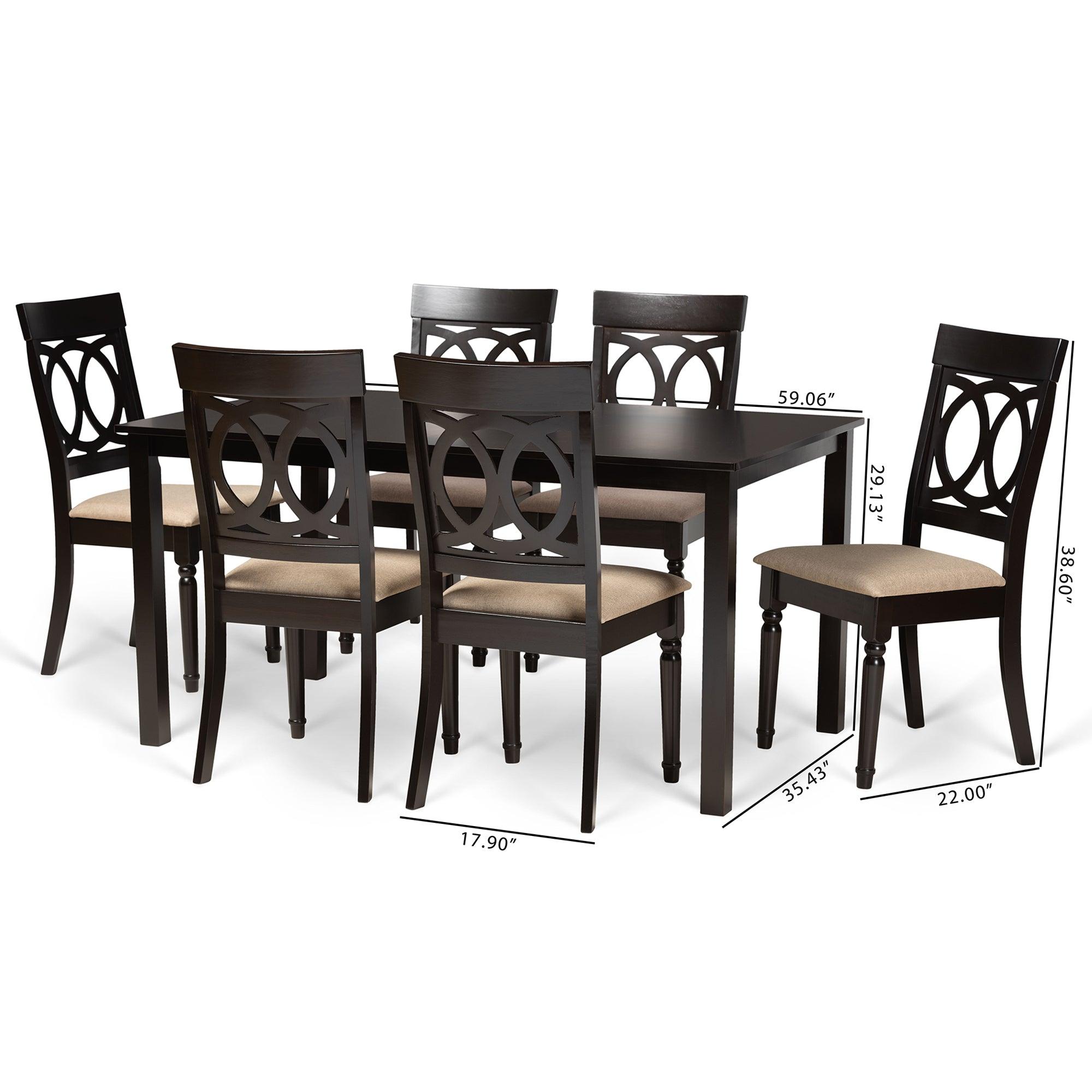 Lucie Modern and Contemporary Sand Fabric Upholstered and Finished Wood 7-Piece Dining Set