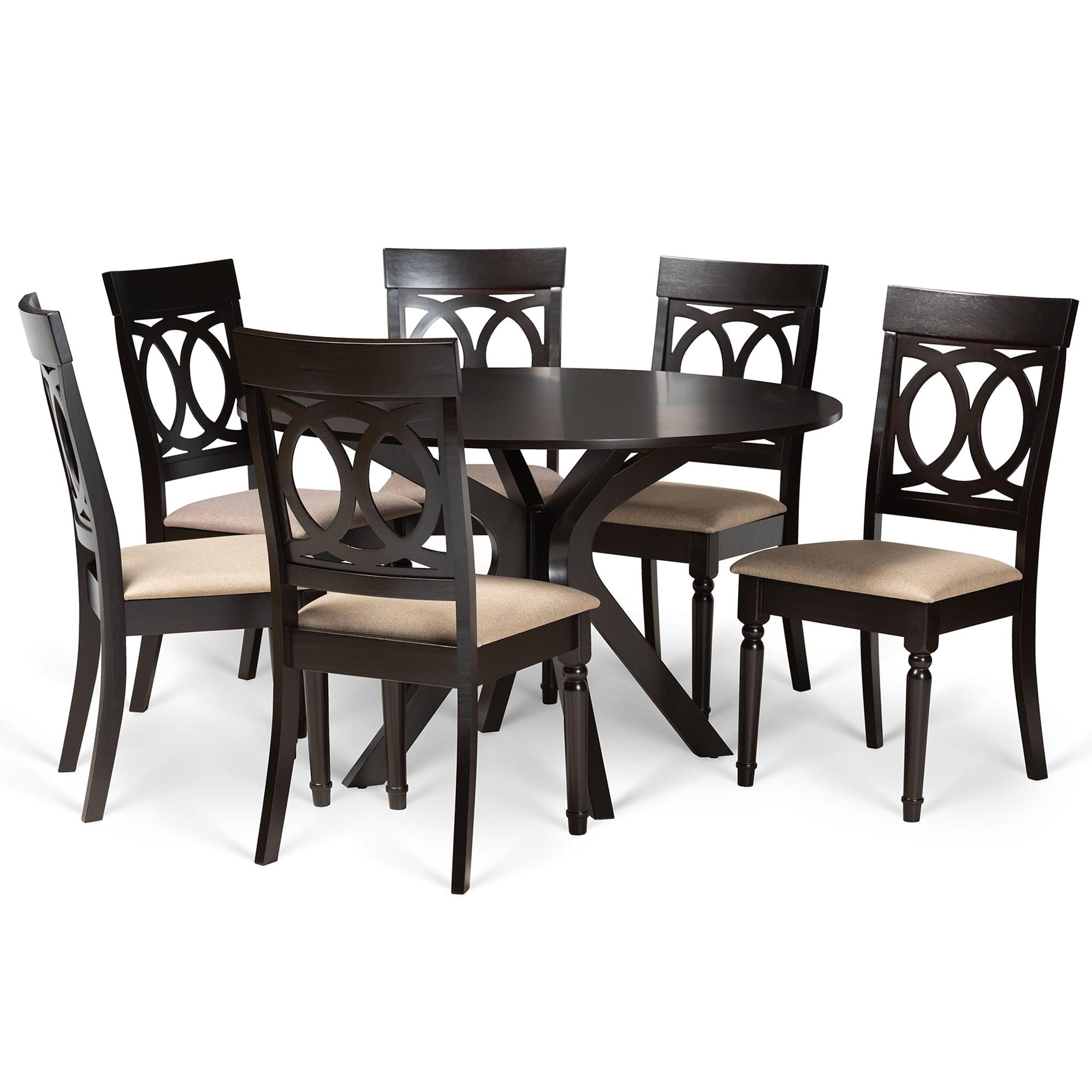 Jessie Modern and Contemporary Sand Fabric Upholstered and Finished Wood 7-Piece Dining Set