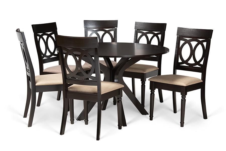 Jessie Modern and Contemporary Sand Fabric Upholstered and Finished Wood 7-Piece Dining Set