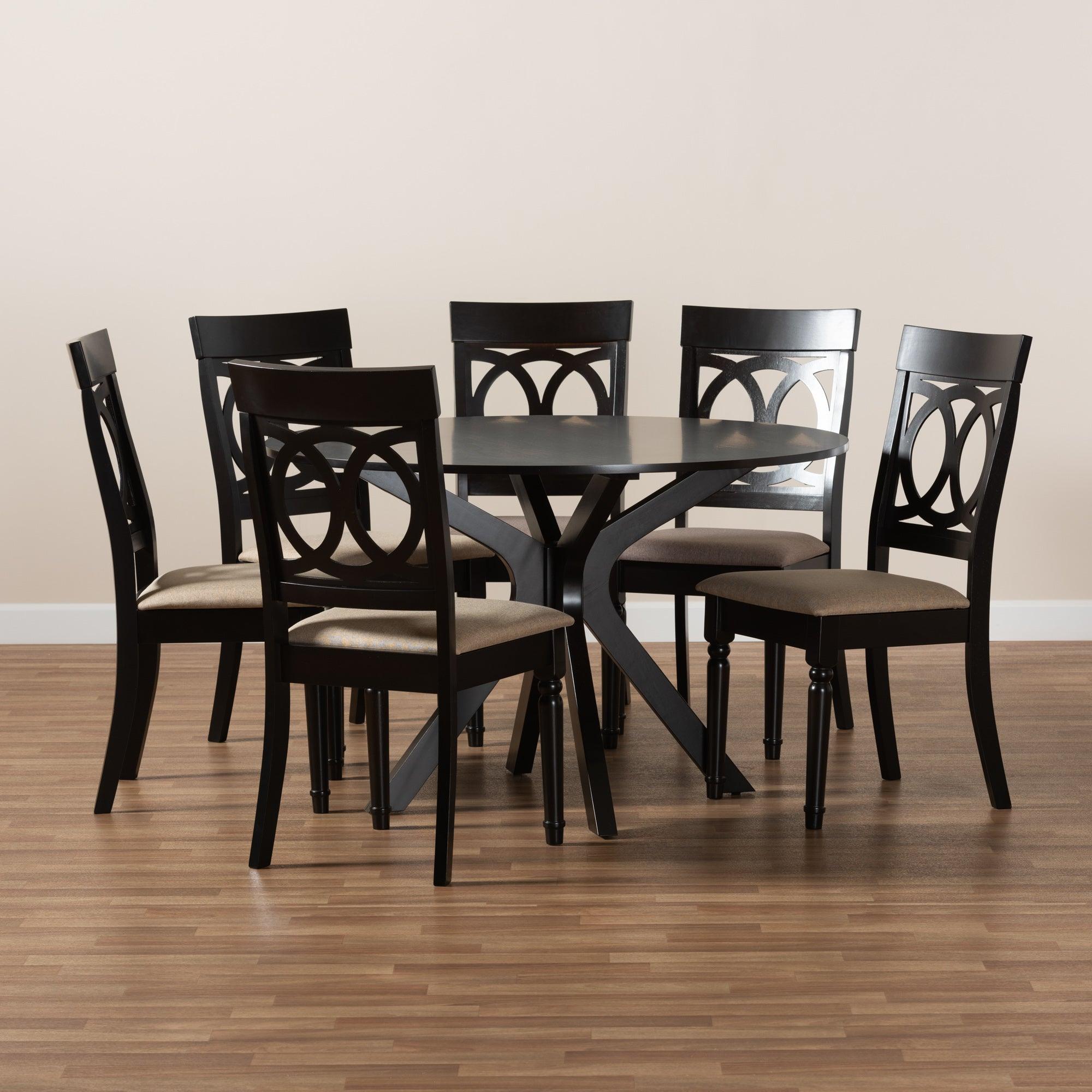 Jessie Modern and Contemporary Sand Fabric Upholstered and Finished Wood 7-Piece Dining Set